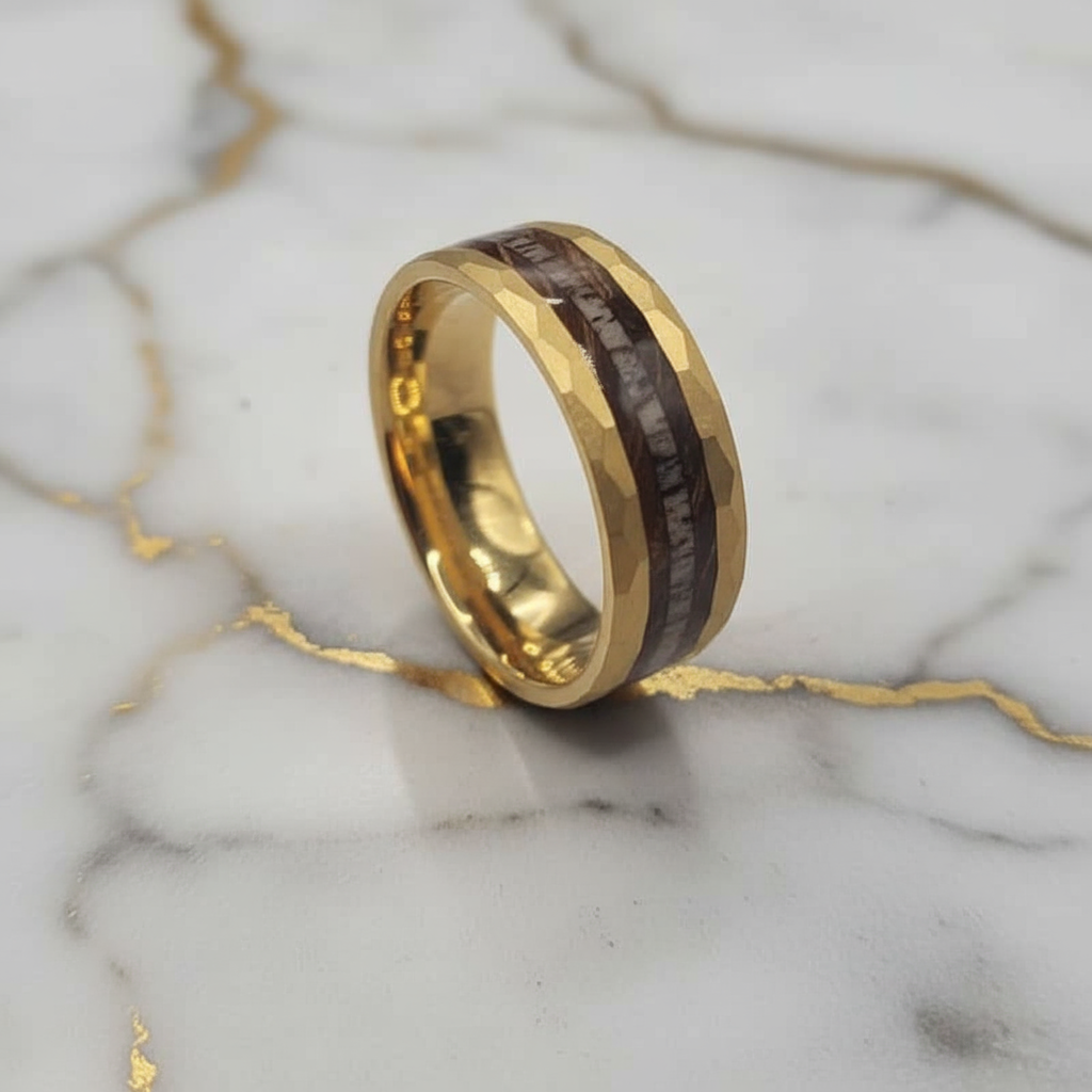 CERVUS Alternative Metal Ring for men - Antler Wood Inlay | Foundoria