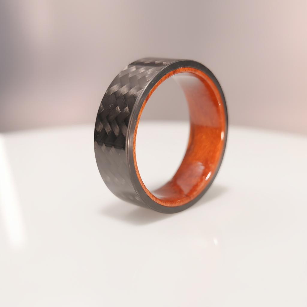 STRATUM Men’s Carbon Fibre Ring – 8mm Band with Wood Interior