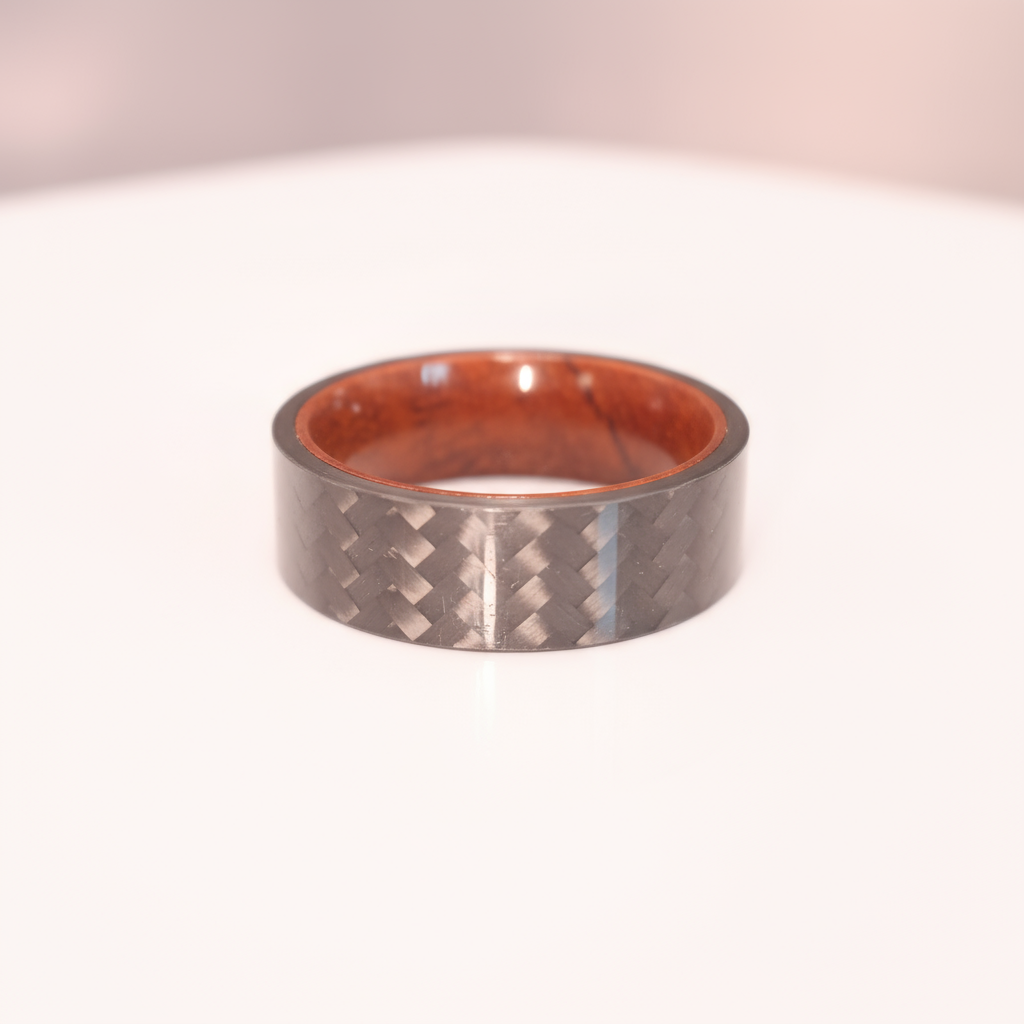 STRATUM Men’s Carbon Fibre Ring – 8mm Band with Wood Interior