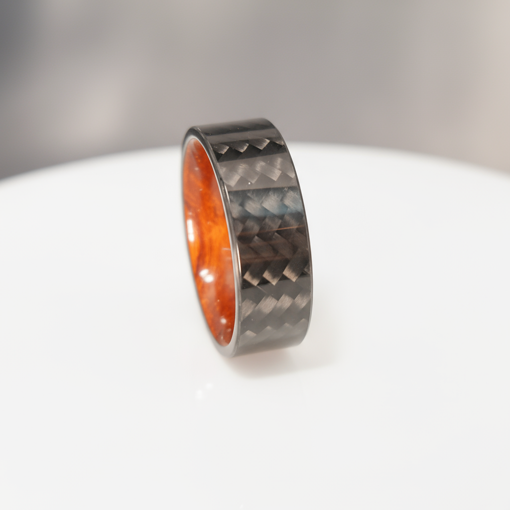 STRATUM Men’s Carbon Fibre Ring – 8mm Band with Wood Interior