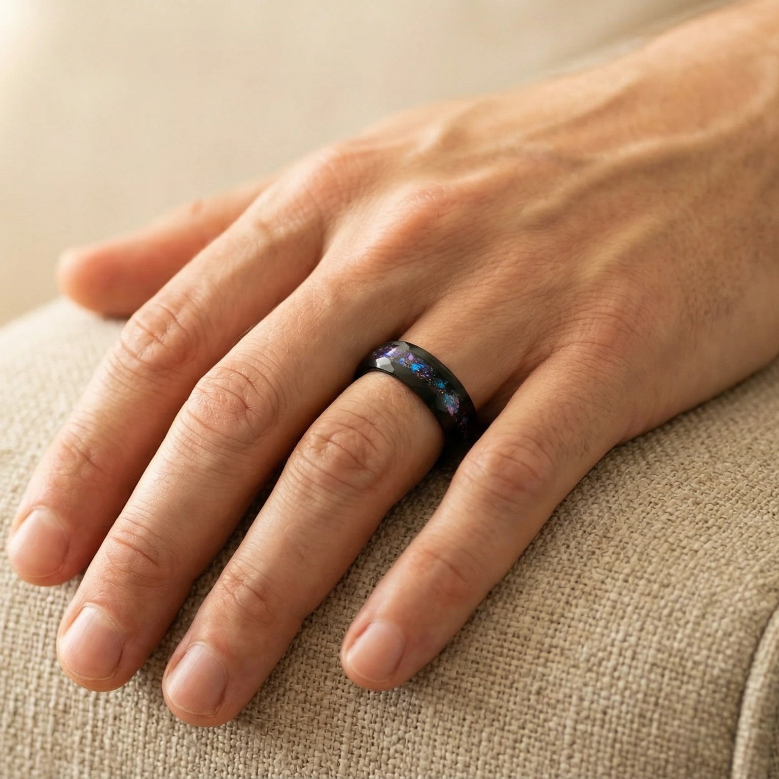 Cosmos - Tungsten Ring with Galaxy & Meteorite Inlay