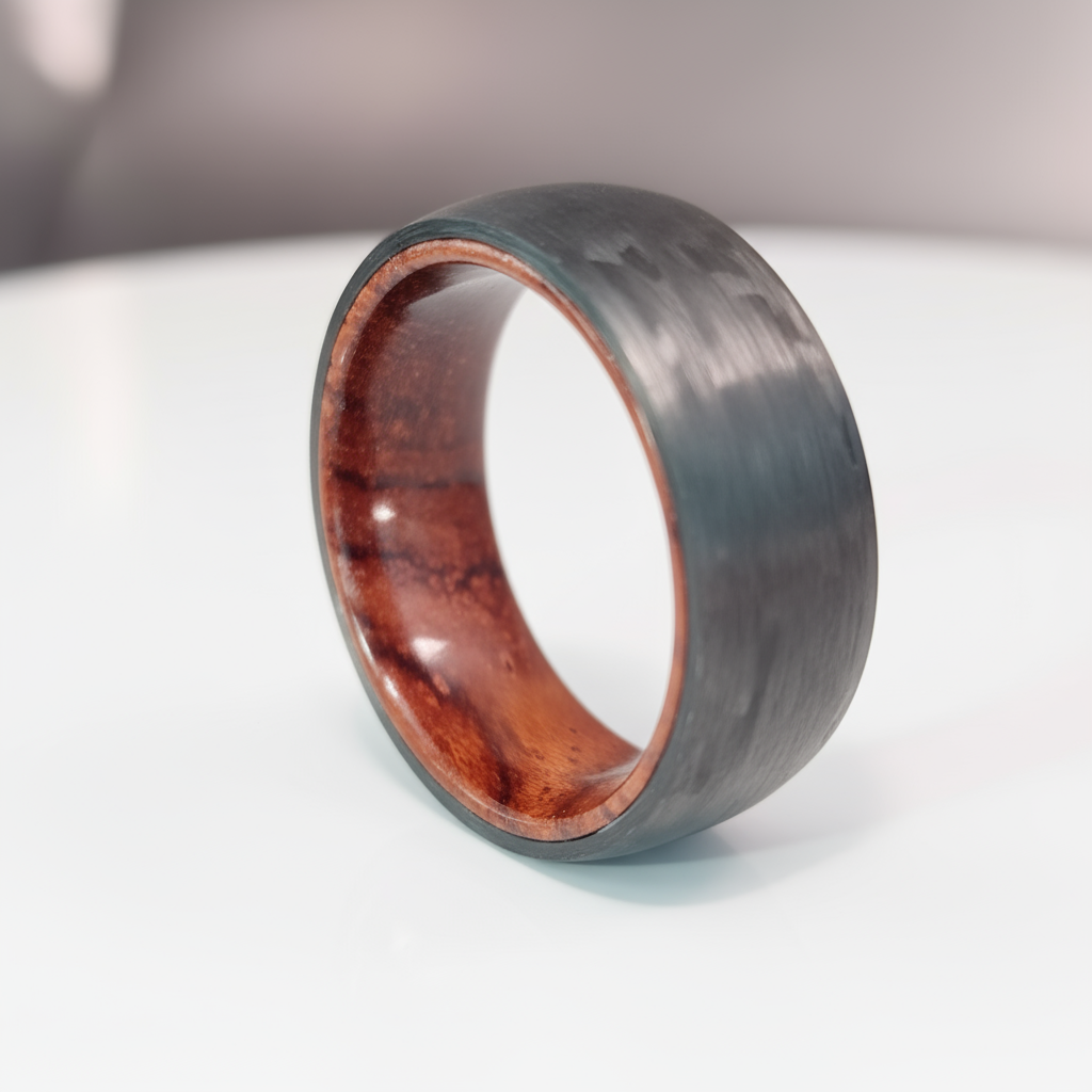 STRATUM Men’s Durable Carbon Fibre Ring – 8mm Band with Wood Interior