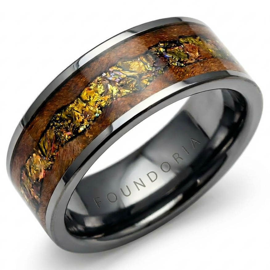 Echelon - Limited Edition Wood Tungsten Ring with Gold Tones