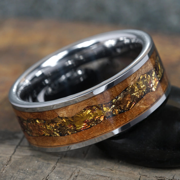 Echelon - Limited Edition Wood and Gold Foil Tungsten Ring