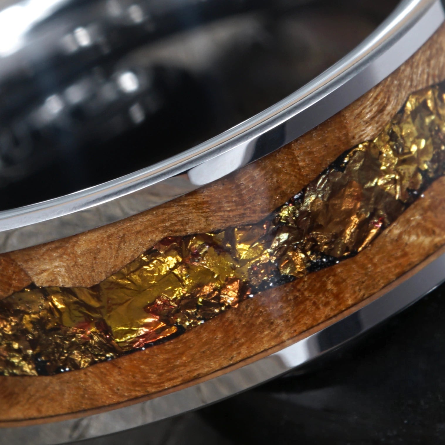 Echelon - Limited Edition Wood Tungsten Ring with Gold Tones