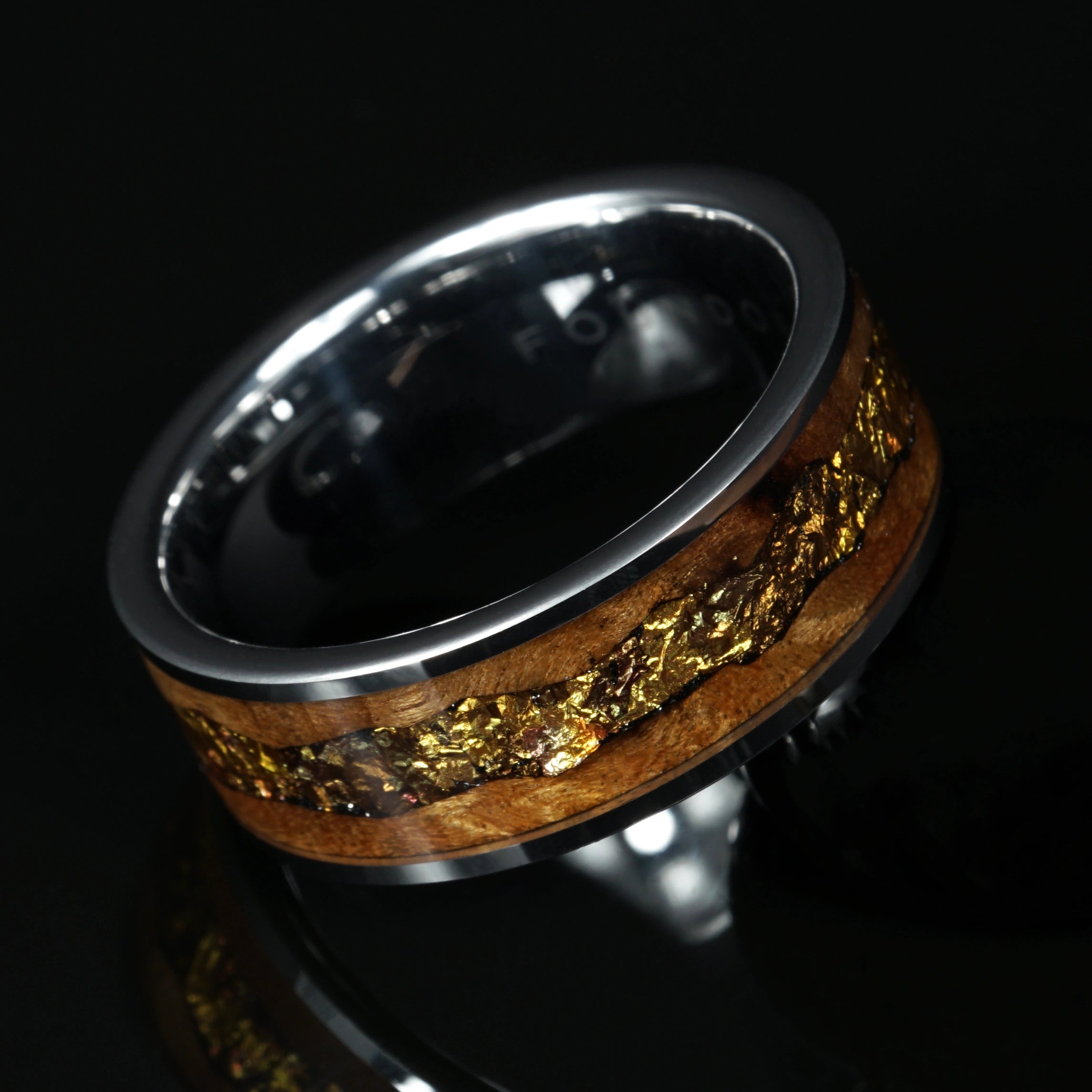 Echelon - Limited Edition Wood Tungsten Ring with Gold Tones