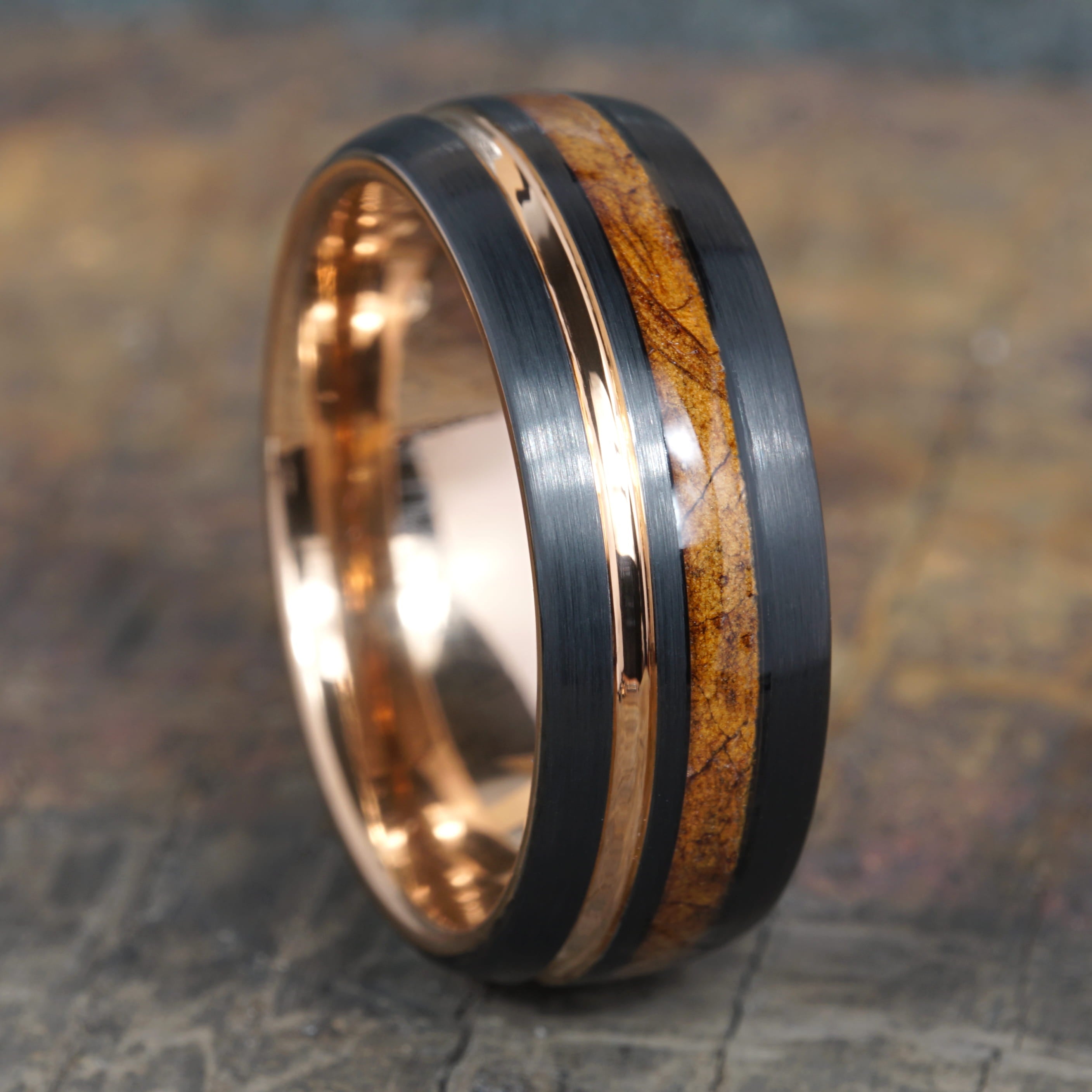 Ember - Black & Rose Gold Tungsten with Wood