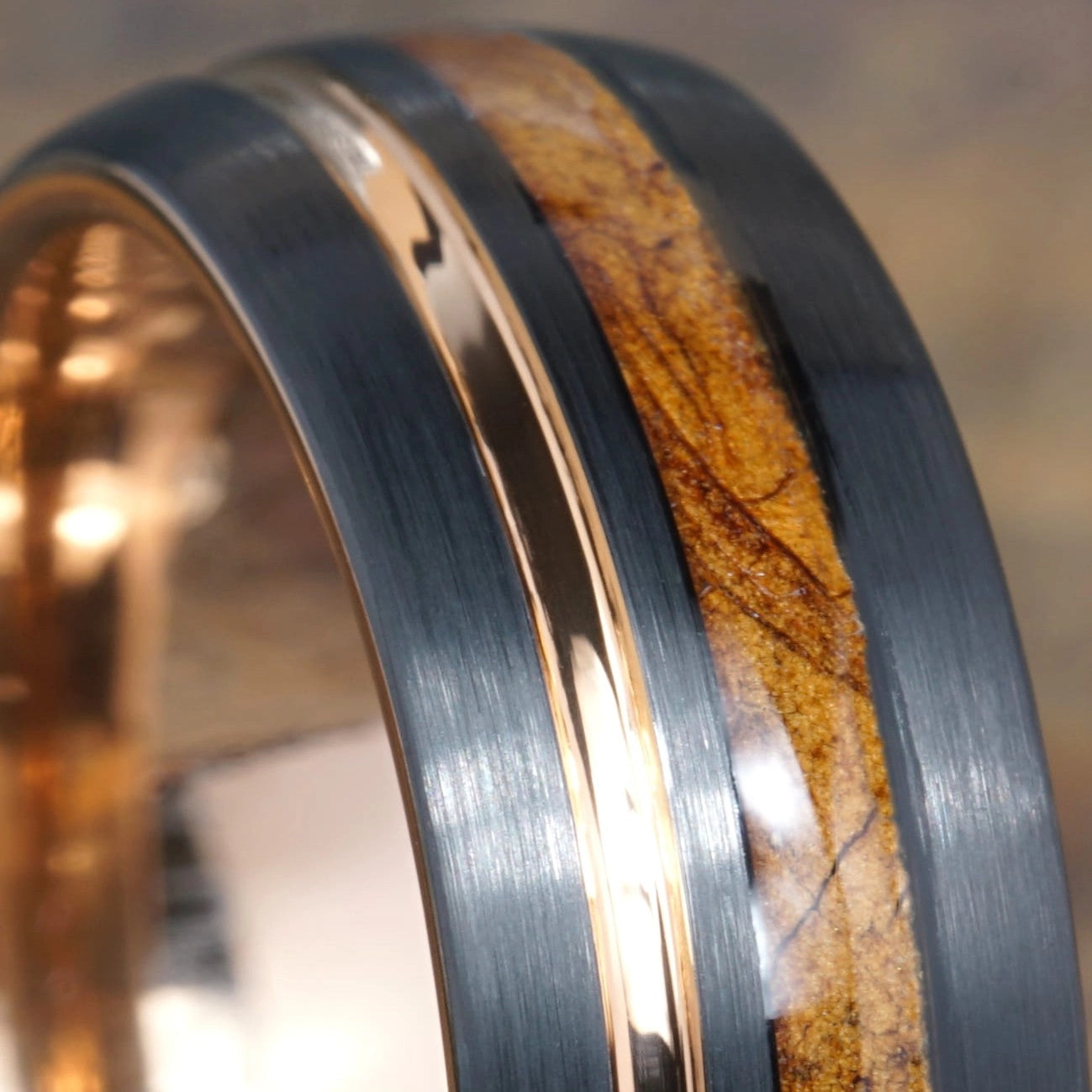 Ember - Black & Rose Gold Tungsten with Wood