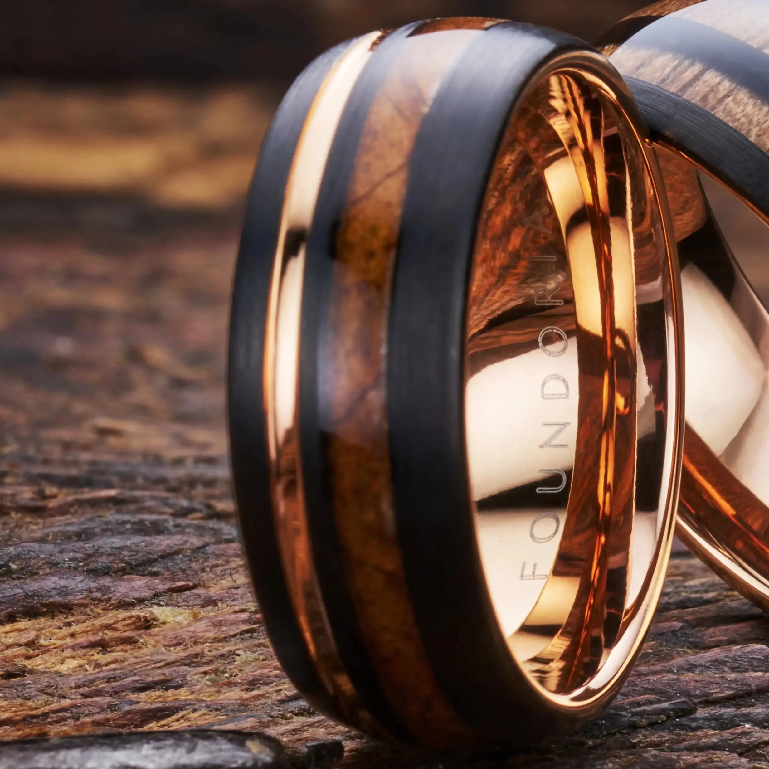 Ember - Black & Rose Gold Tungsten with Wood