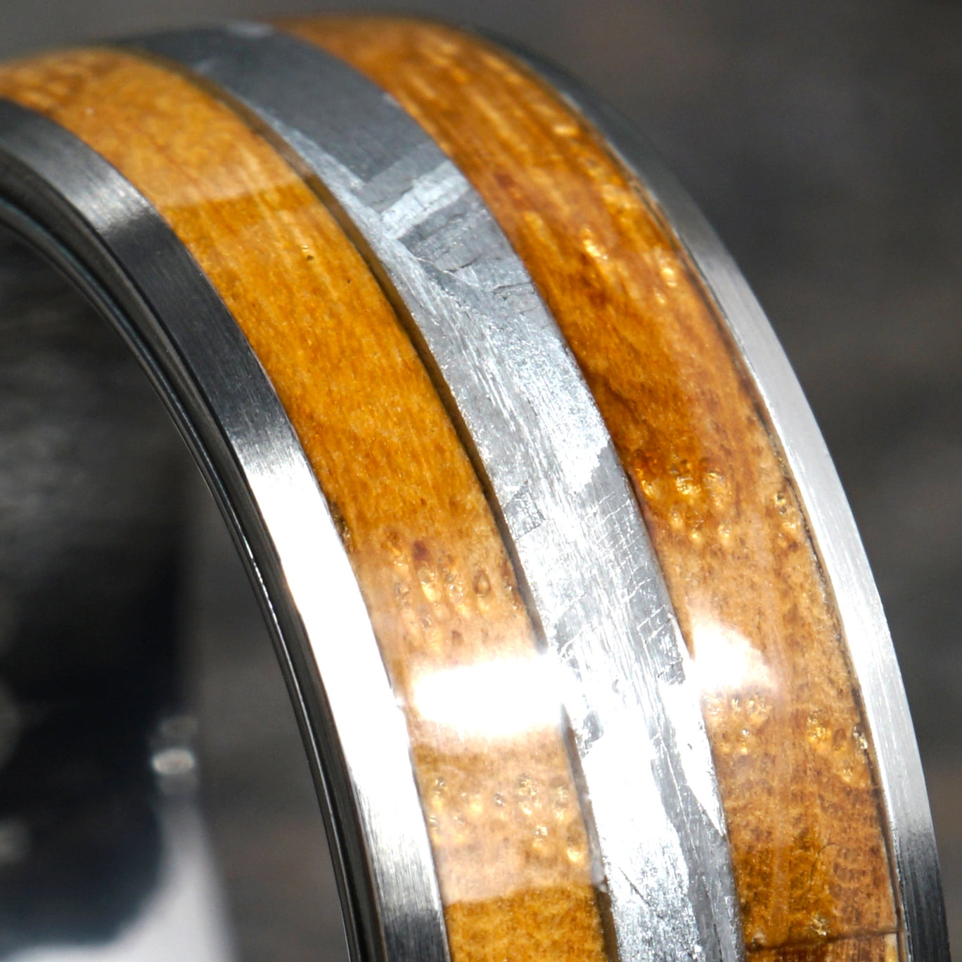 Equinox - Titanium Ring with Meteorite & Bourbon Barrel Wood