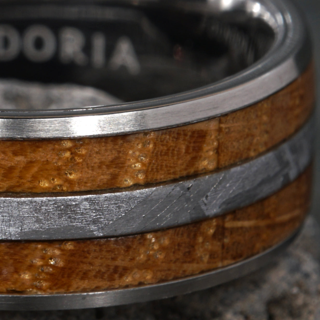 Equinox - Titanium Ring with Meteorite & Bourbon Barrel Wood