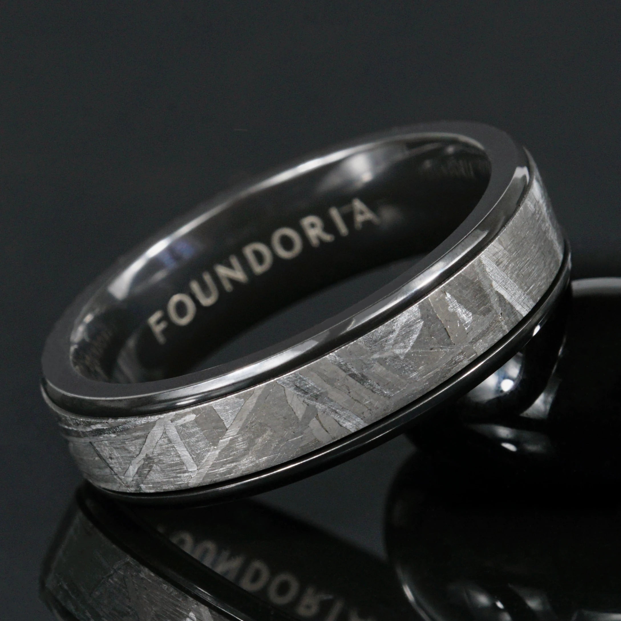 Erebus - Black Zirconium Ring with Meteorite Inlay