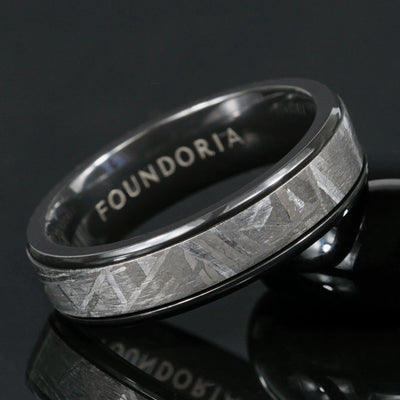 Erebus - 6mm Black Zirconium Ring with Meteorite Inlay