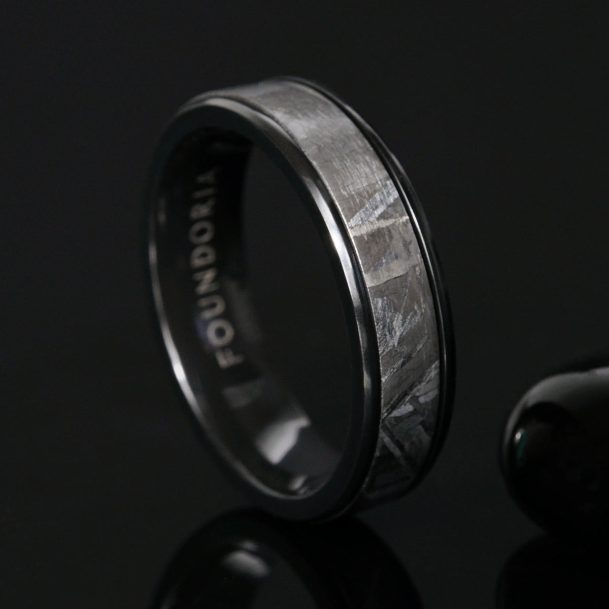 Erebus - 6mm Black Zirconium Ring with Meteorite Inlay
