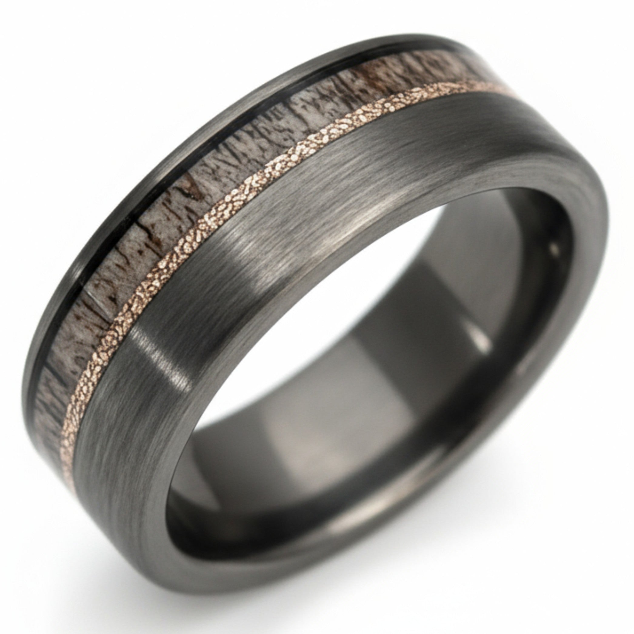Haven - Deer Antler Tungsten Ring with Rose Gold