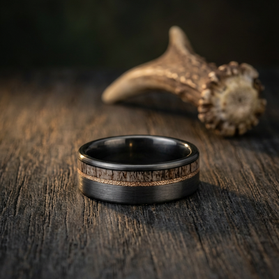 Haven - Deer Antler Tungsten Ring with Rose Gold