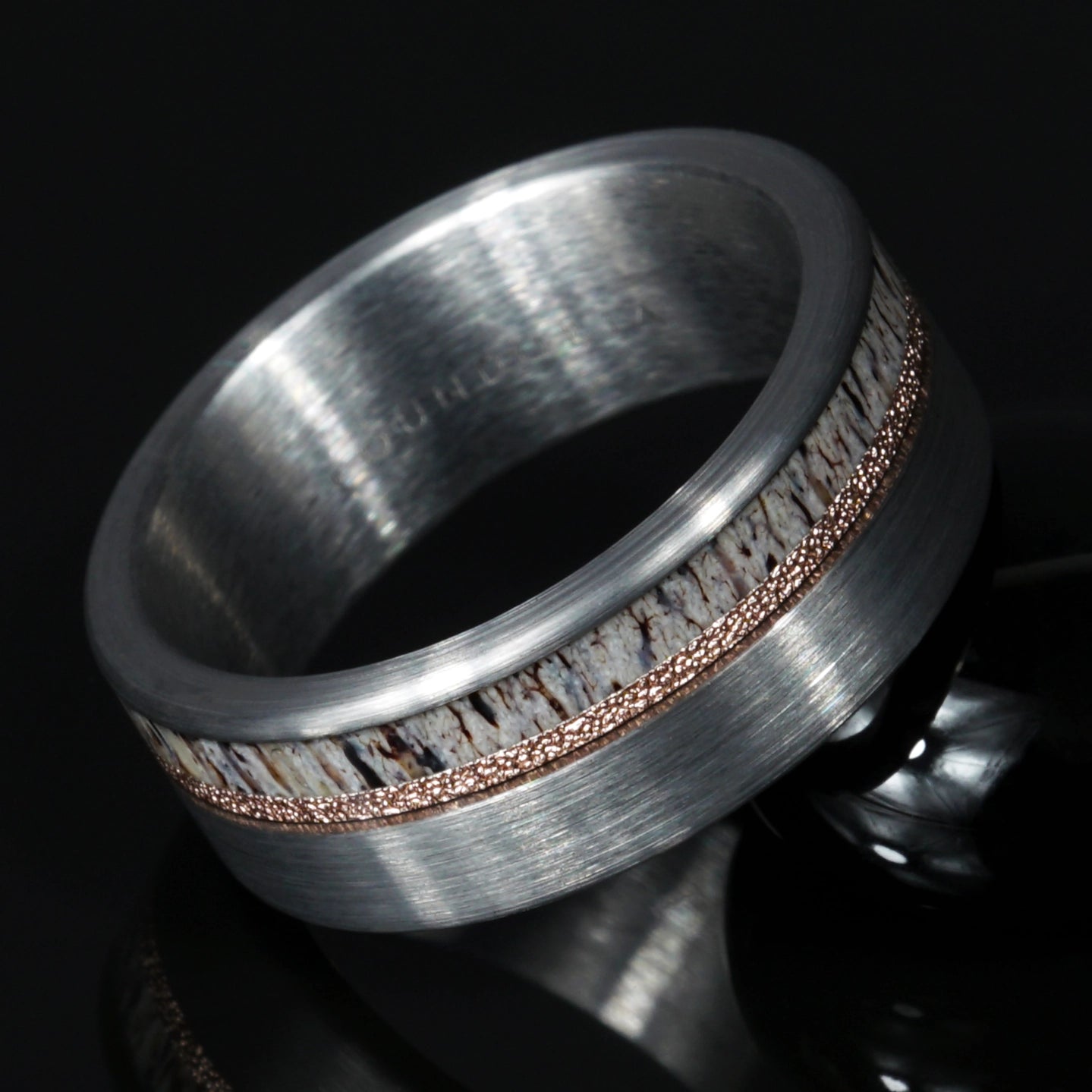 Haven - Deer Antler Tungsten Ring with Rose Gold