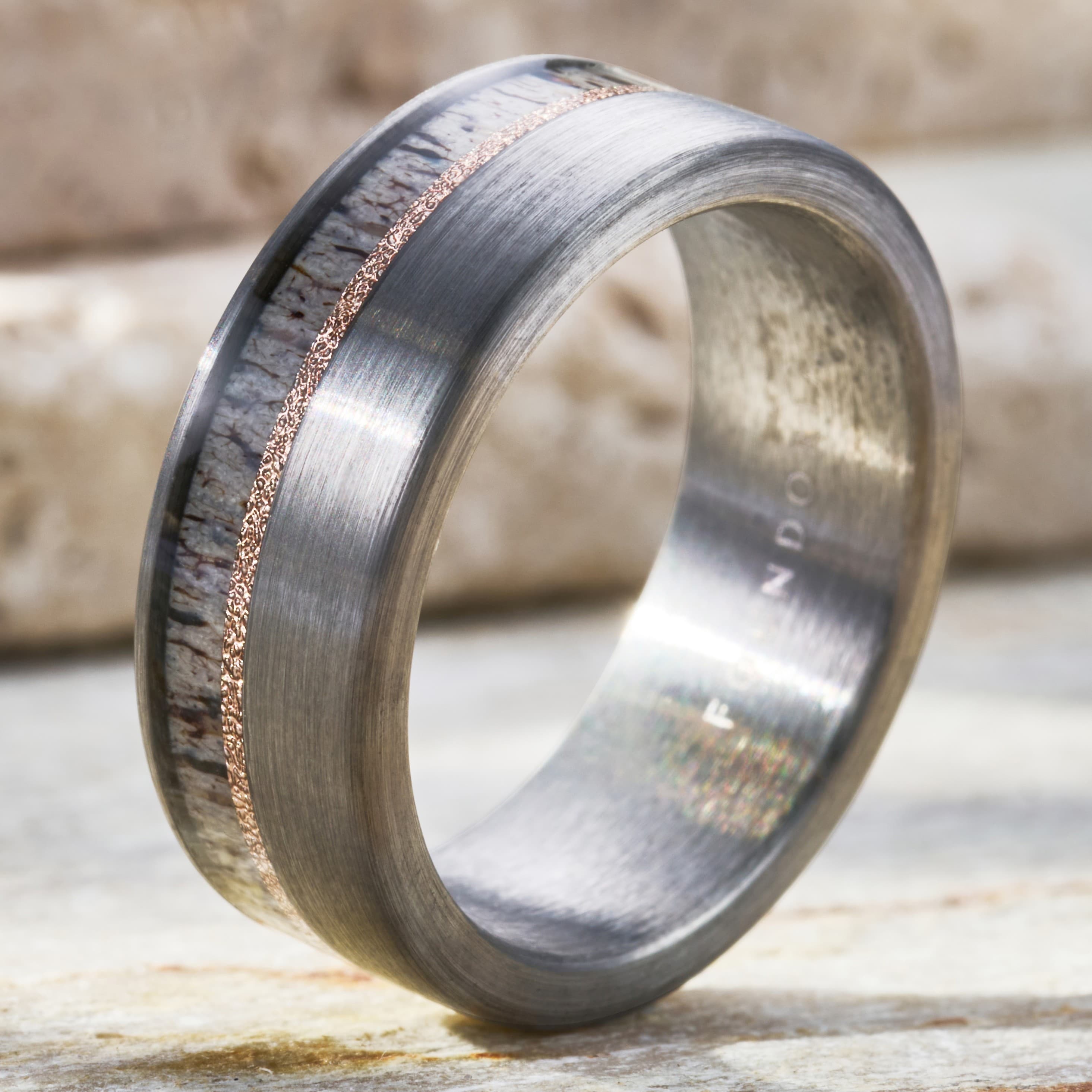 Haven - Deer Antler Tungsten Ring with Rose Gold