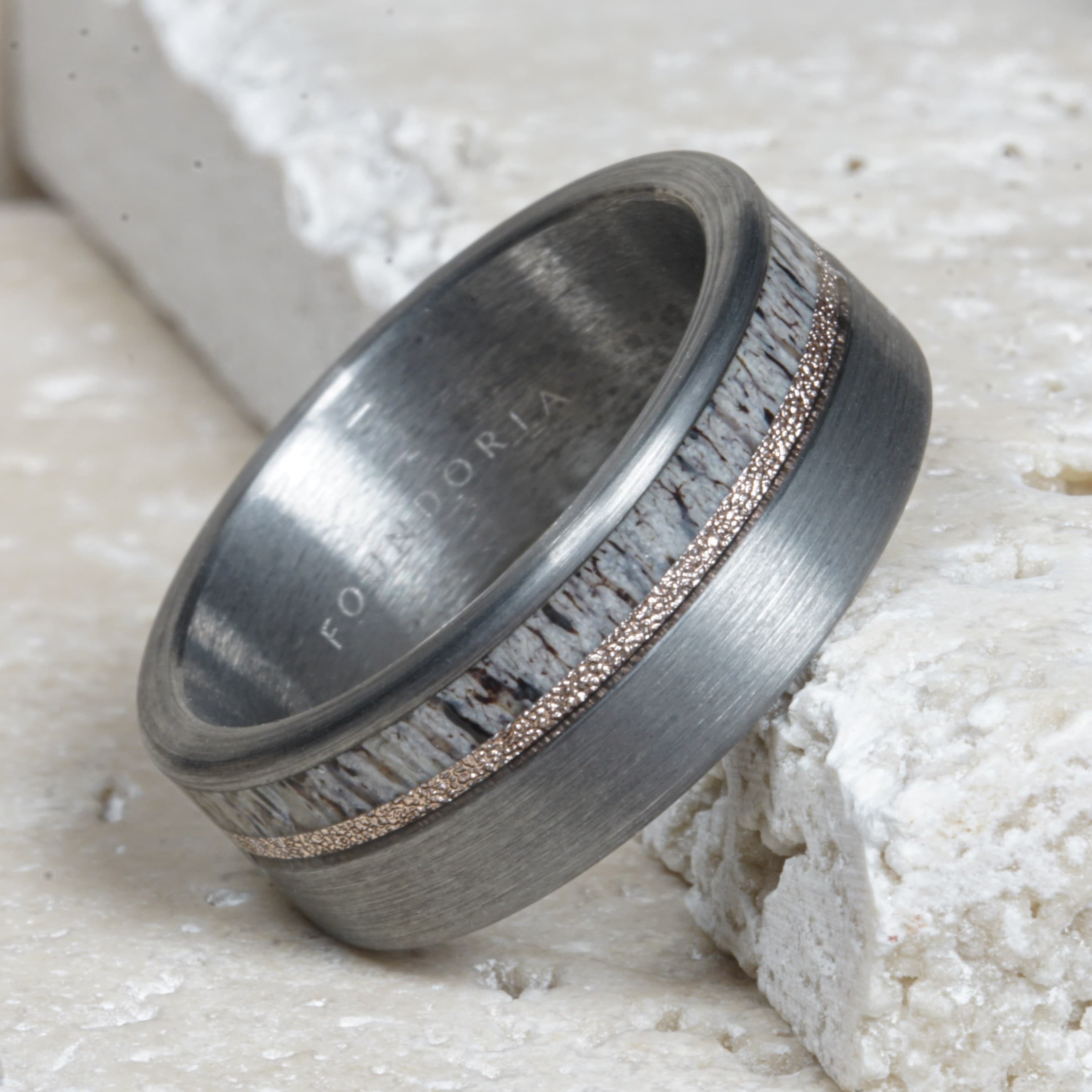 Haven - Deer Antler Tungsten Ring with Rose Gold