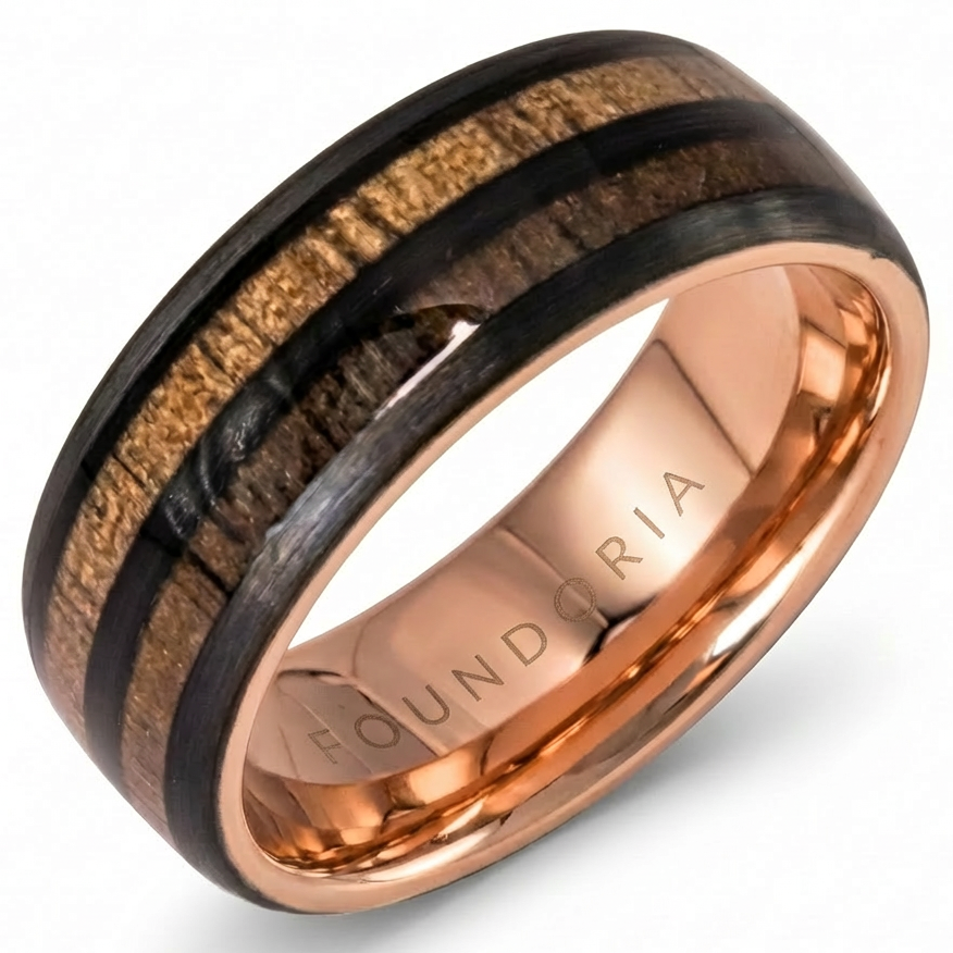 Koa - Rose Gold Tungsten Ring with Hawaiian Wood