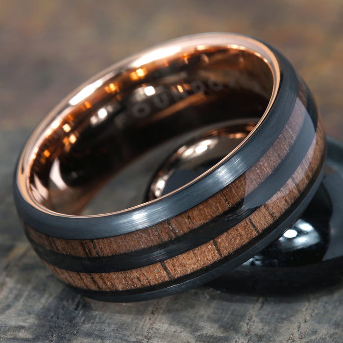Koa - Rose Gold Tungsten Ring with Hawaiian Koa Wood Inlay