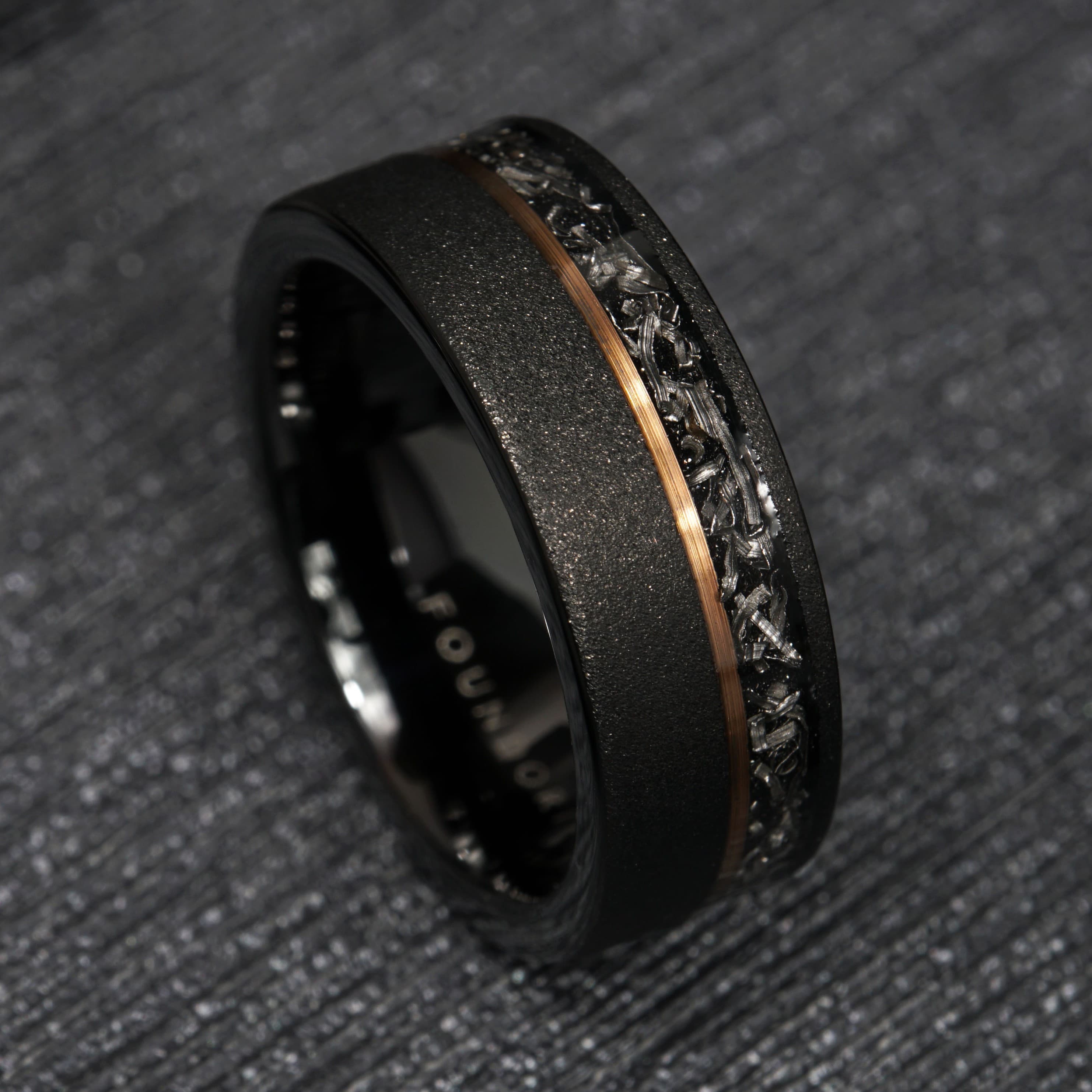 Lunaris - Tungsten Ring with Meteorite & Rose Gold