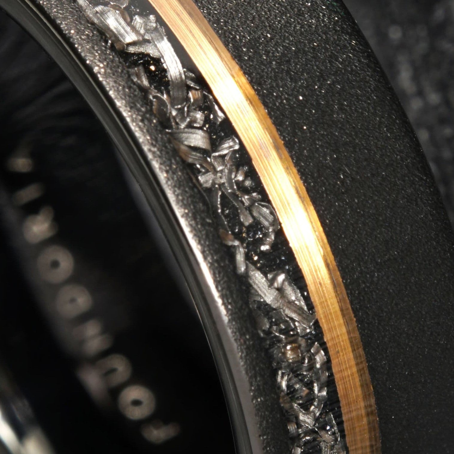 Lunaris - Tungsten Ring with Meteorite & Rose Gold
