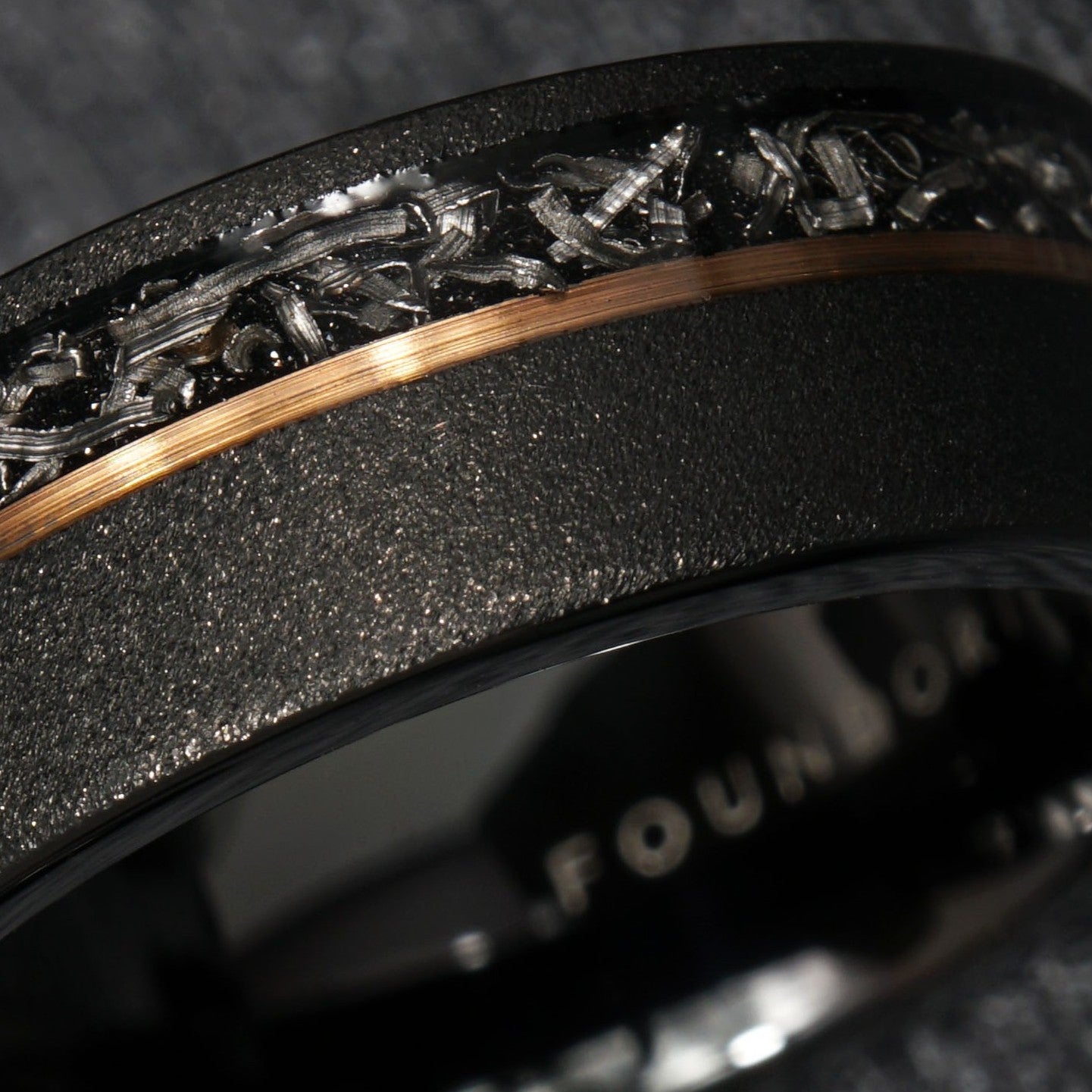 Lunaris - Tungsten Ring with Meteorite & Rose Gold
