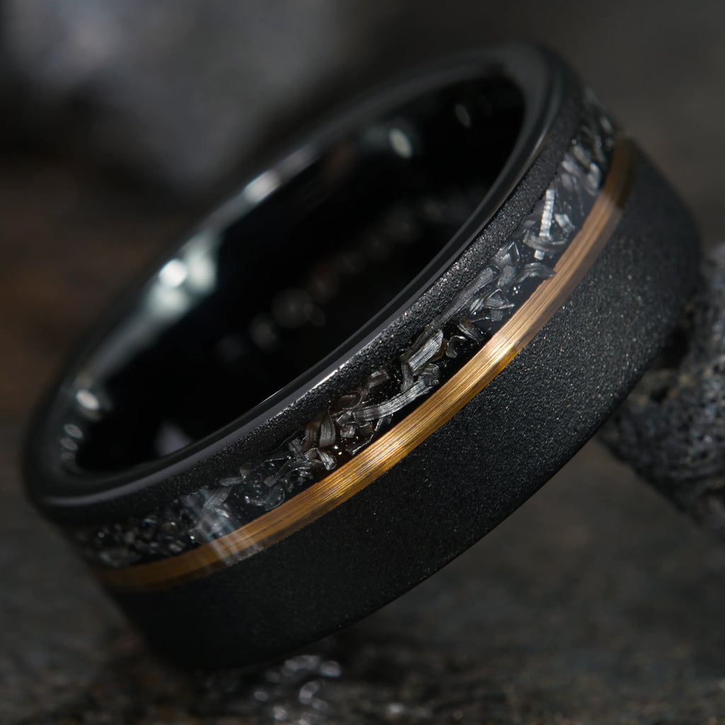 Lunaris Tungsten Meteorite & Rose Gold Ring | Foundoria