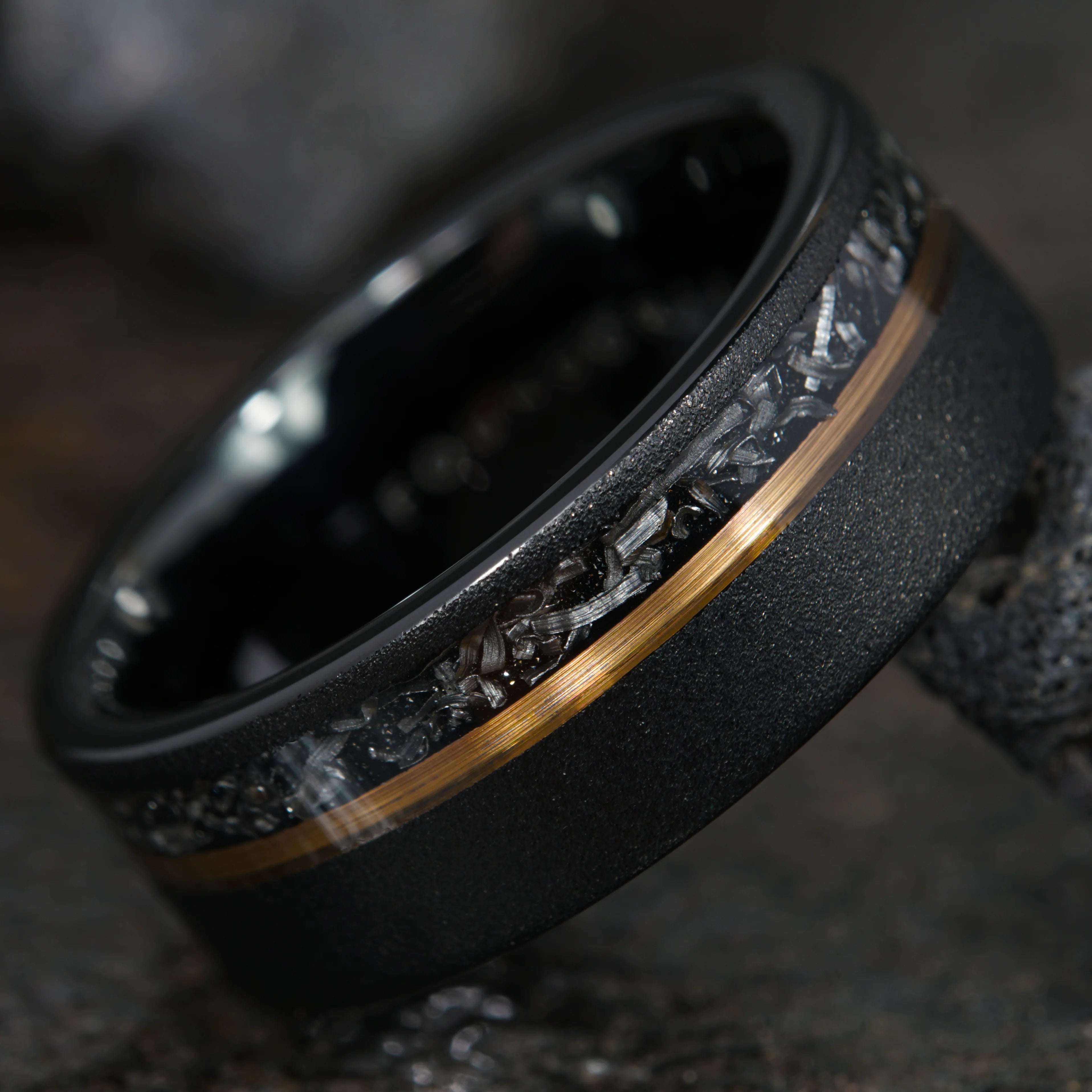 Lunaris - Tungsten Ring with Meteorite & Rose Gold
