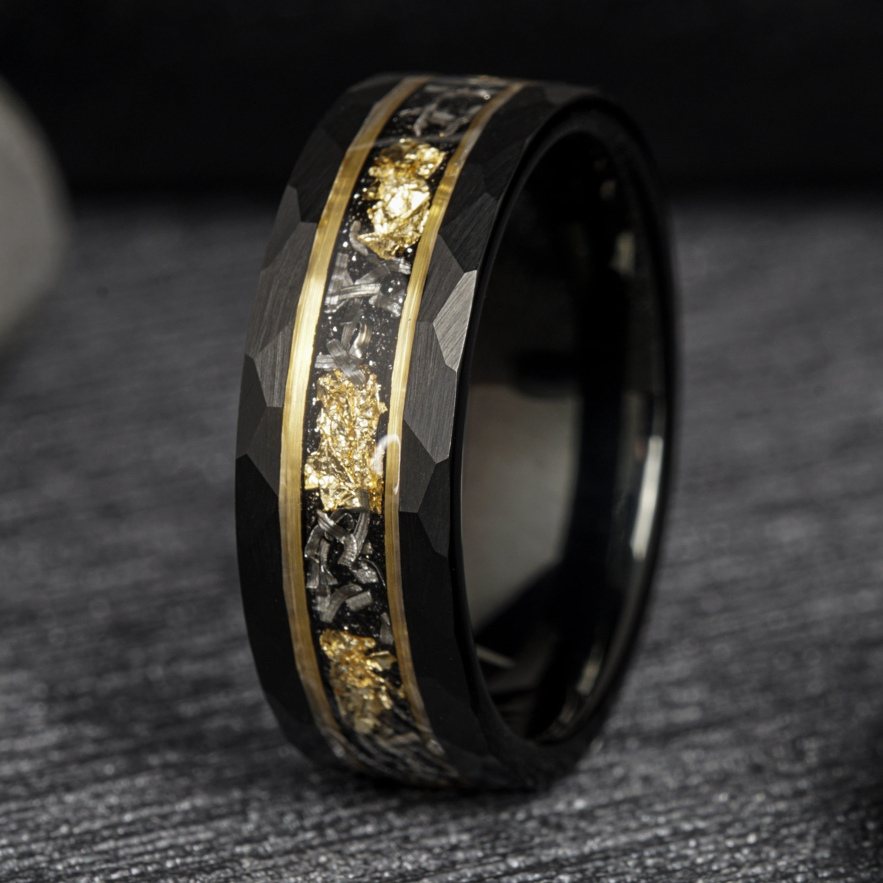 Nova - Black Tungsten Ring with Meteorite