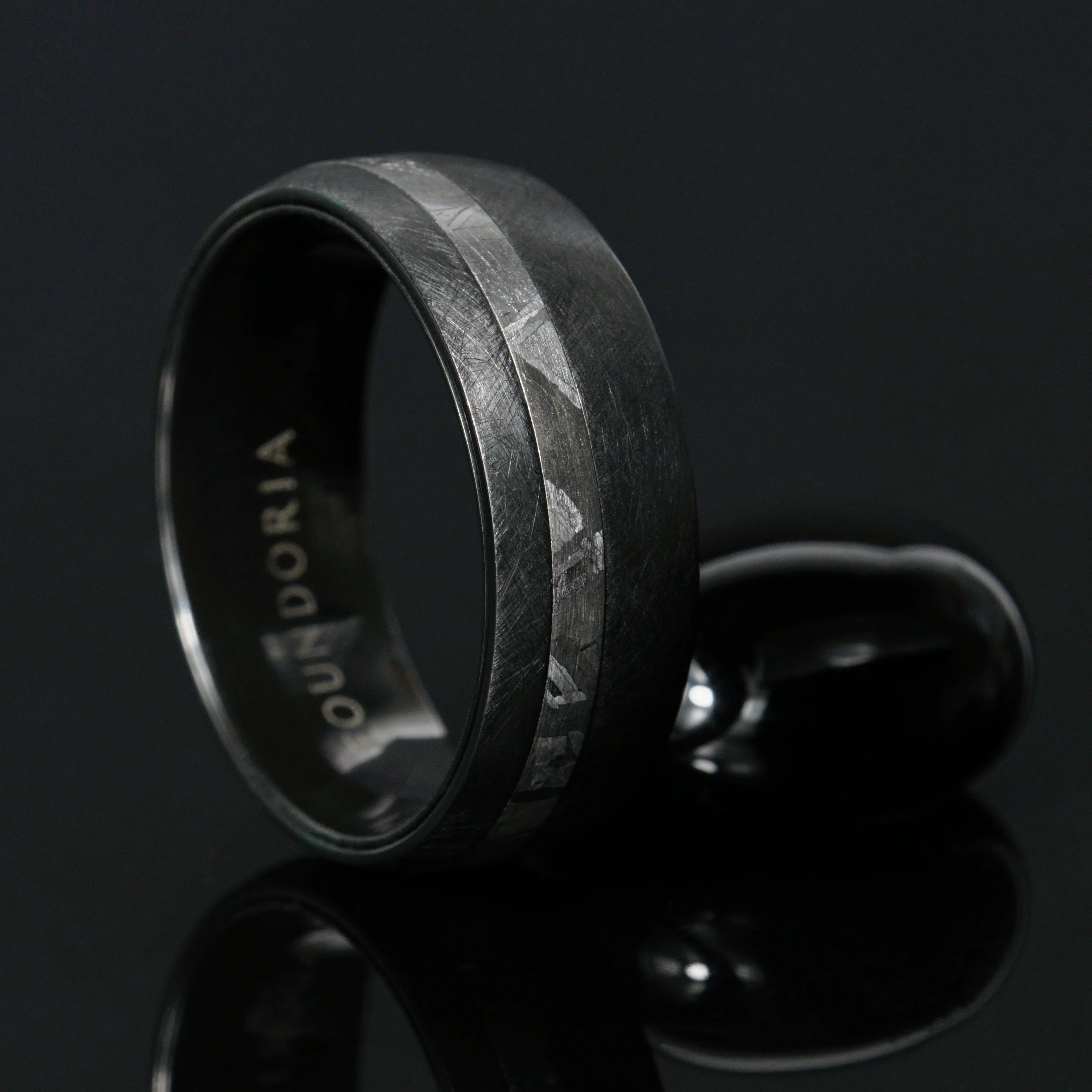Nyx - Black Zirconium Ring with Offset Meteorite Line