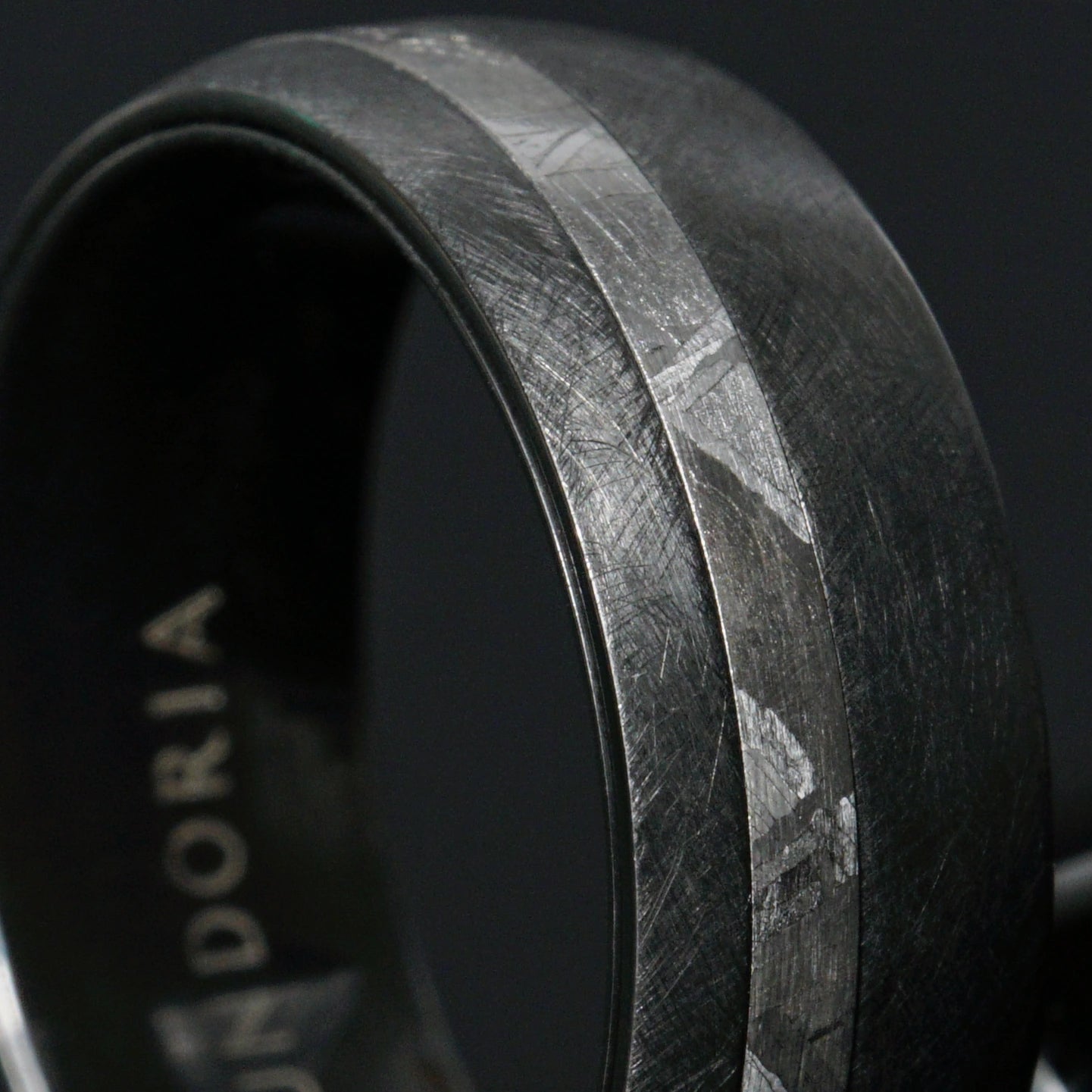 Nyx - Black Zirconium Ring with Offset Meteorite Line