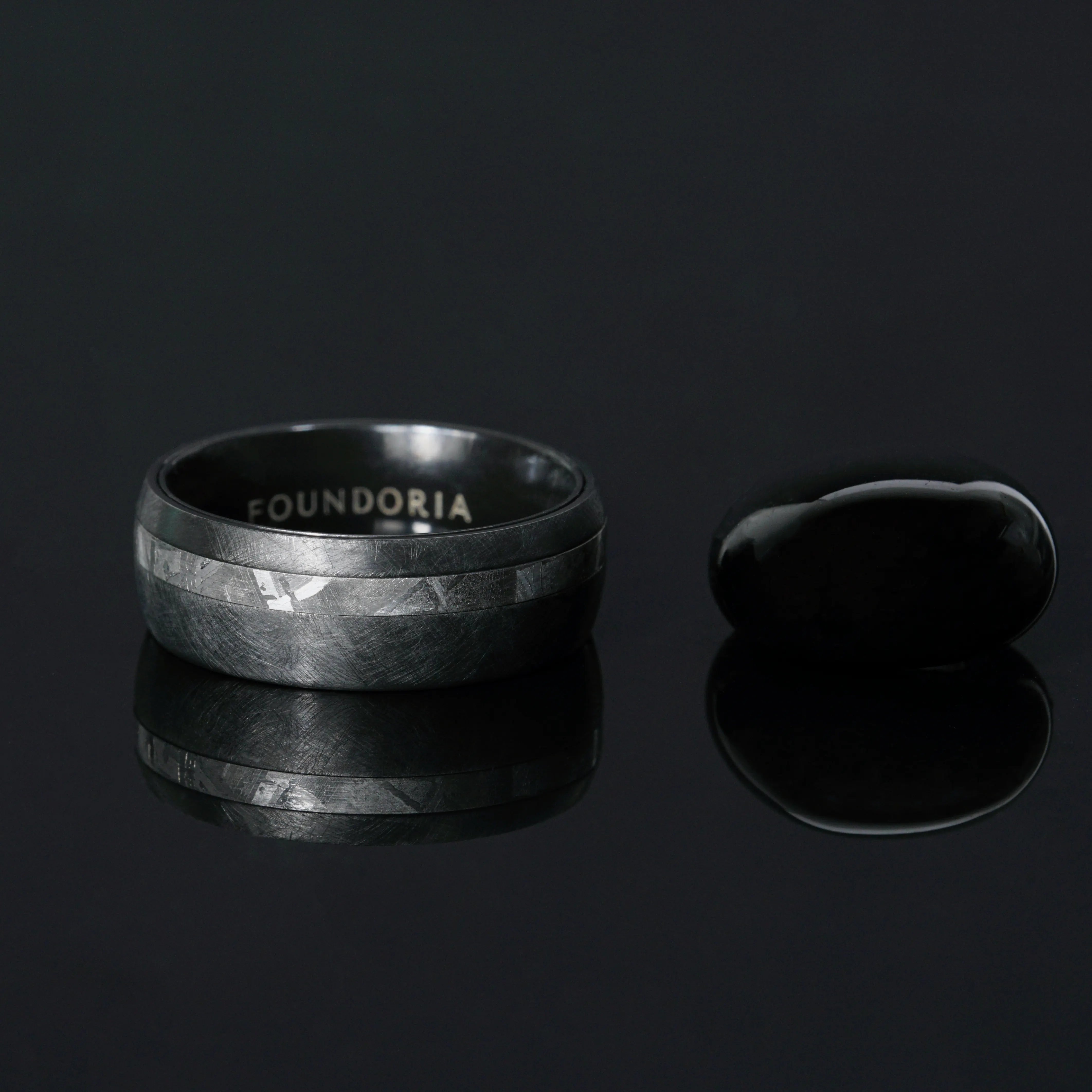 Nyx - Black Zirconium Ring with Offset Meteorite Line