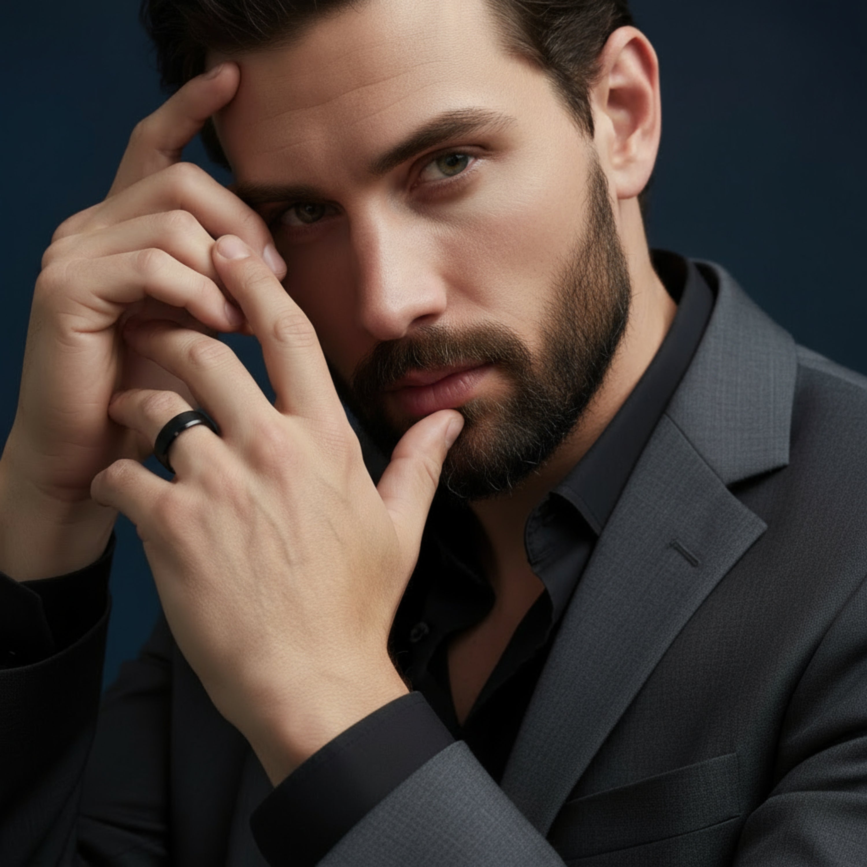 Obsidis - Black Tungsten Ring with Black Sleeve