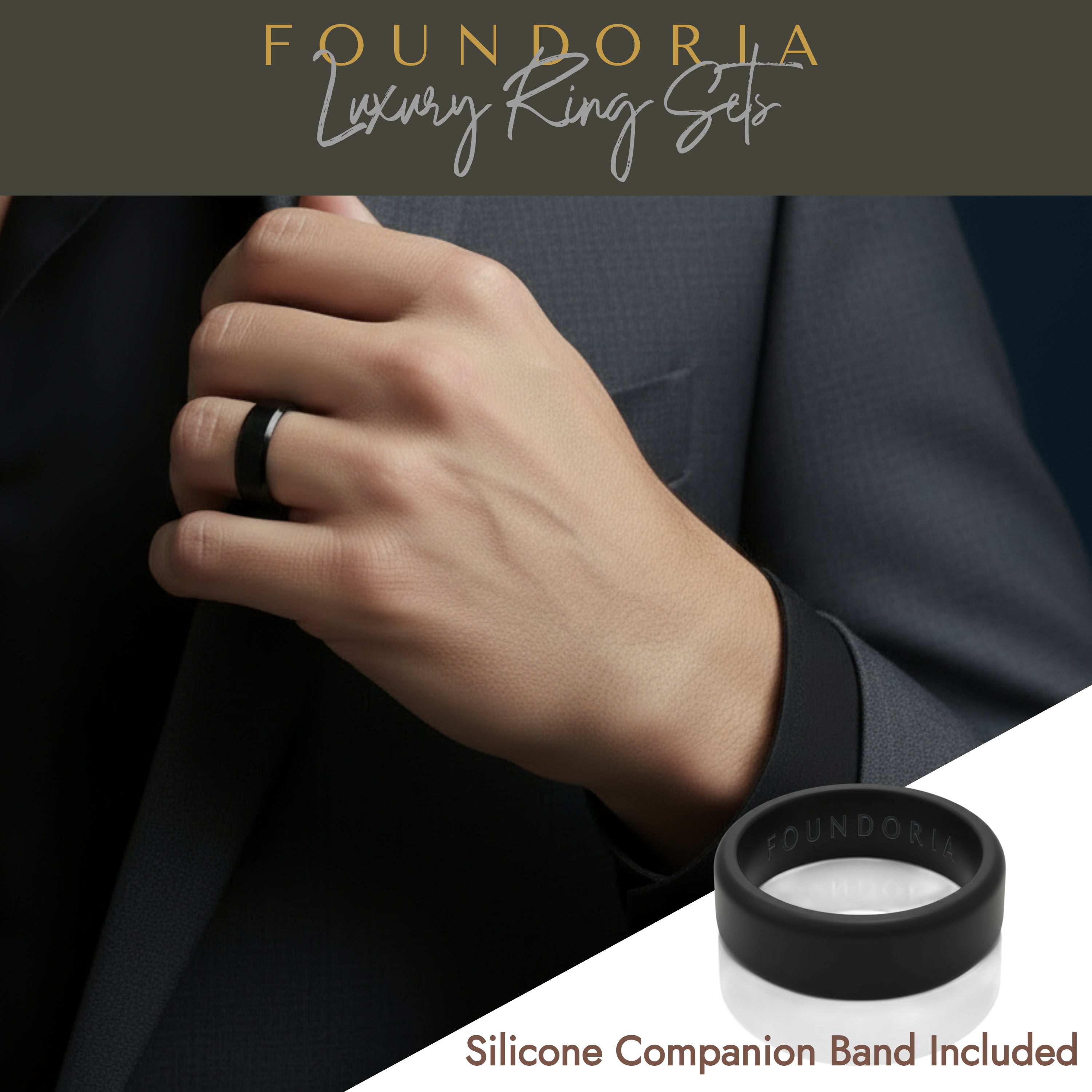 Obsidis - Black Tungsten Ring with Black Sleeve