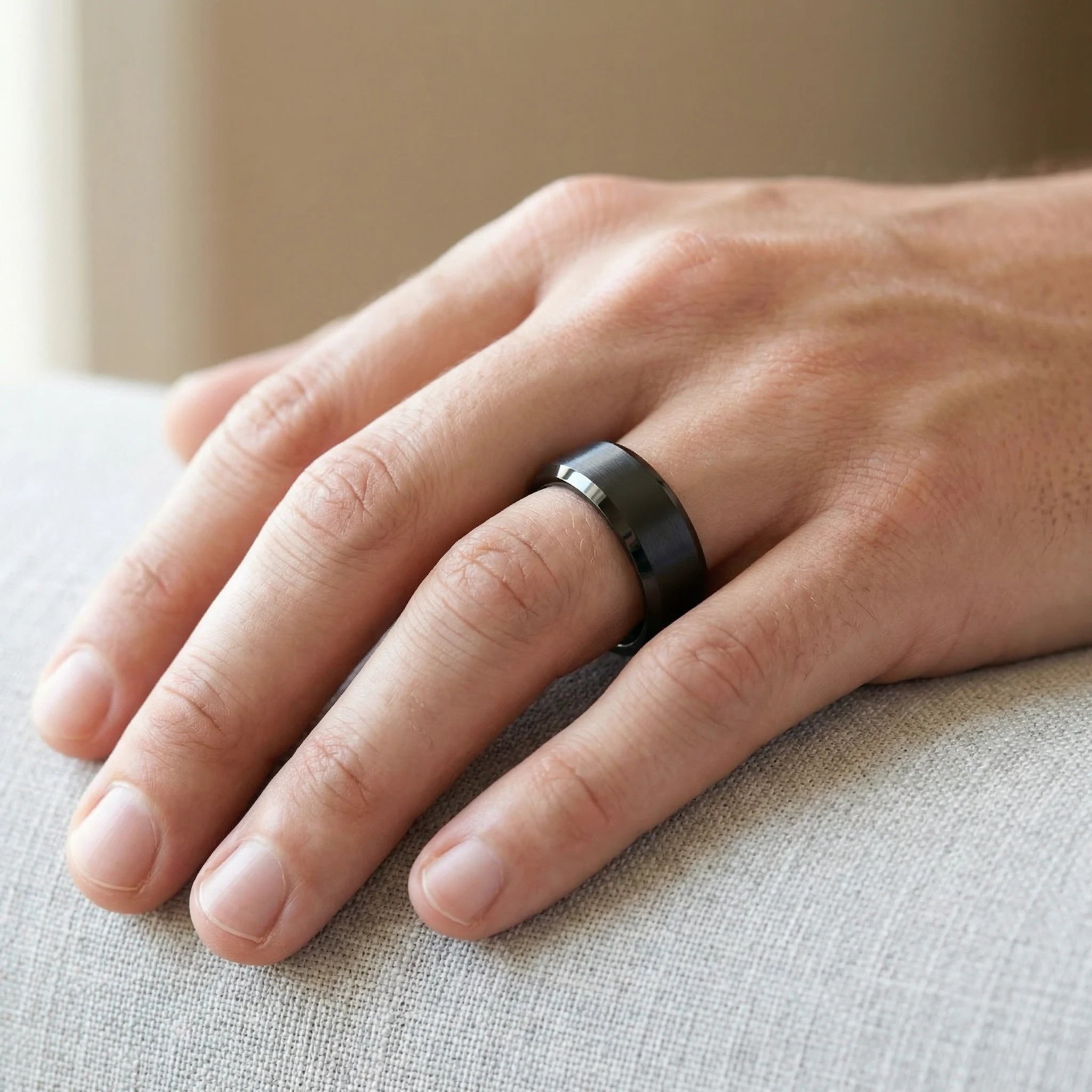 Obsidis - Black Tungsten Ring with Black Sleeve