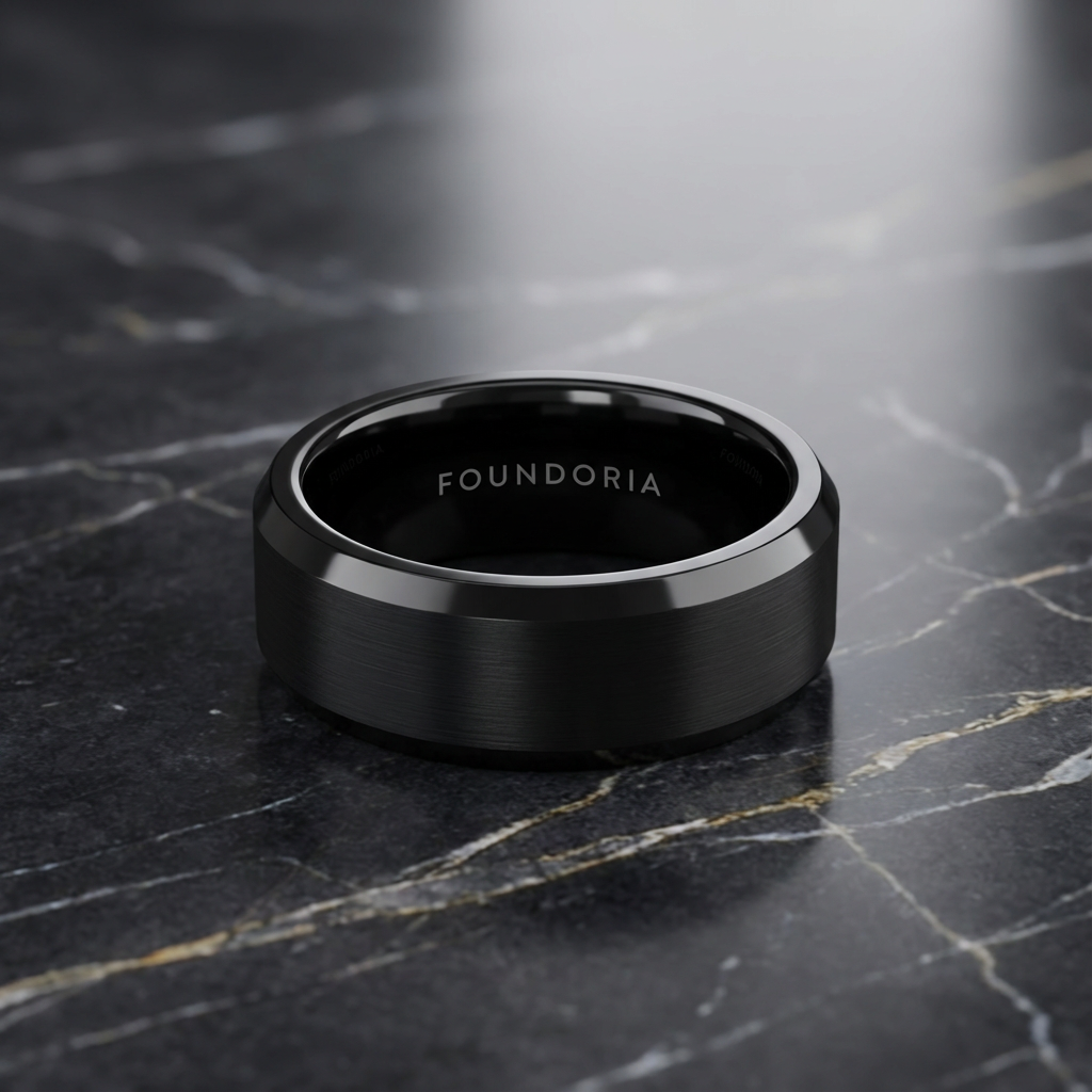 Obsidis - Black Tungsten Ring with Black Sleeve