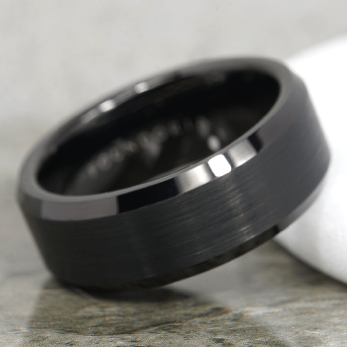 Obsidis - Matte Black Tungsten Ring with Black Sleeve