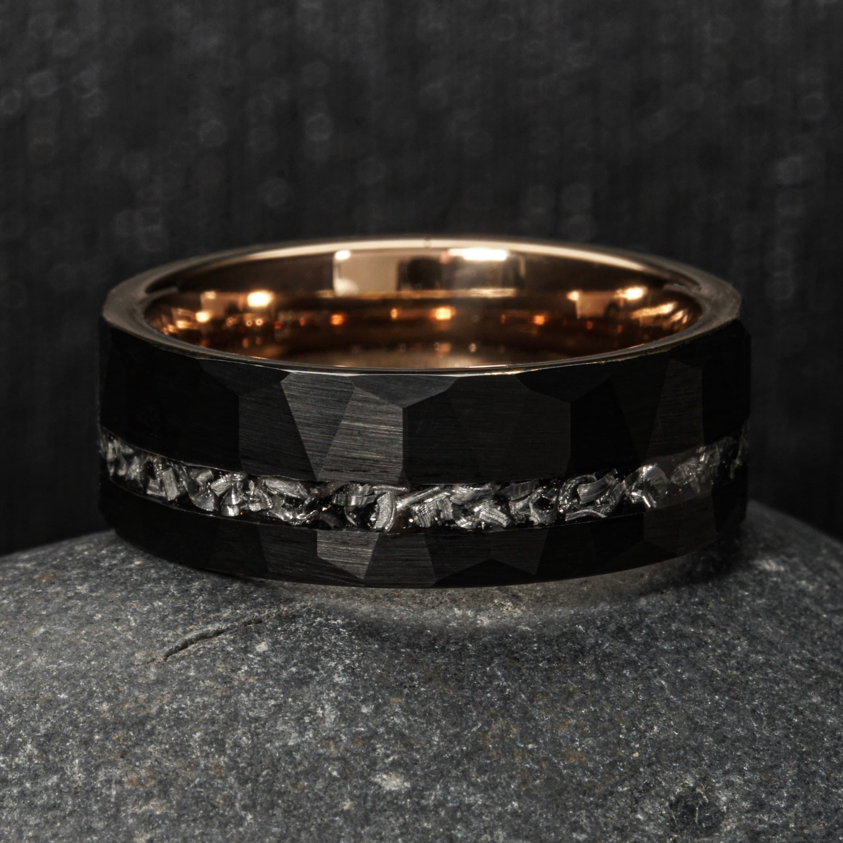 Orion - Black Tungsten Ring with Meteorite