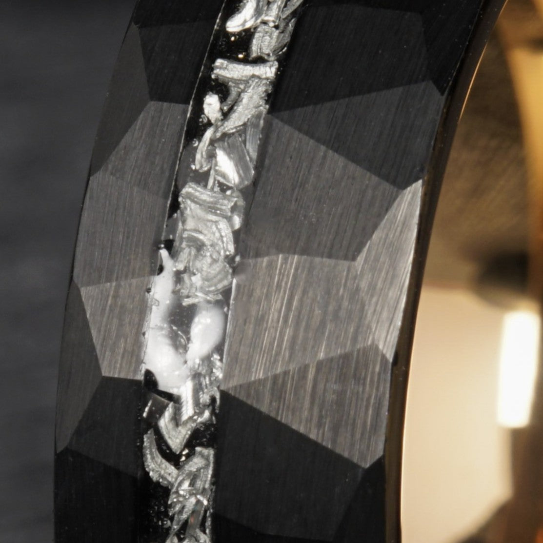 Orion - Black Tungsten Ring with Meteorite