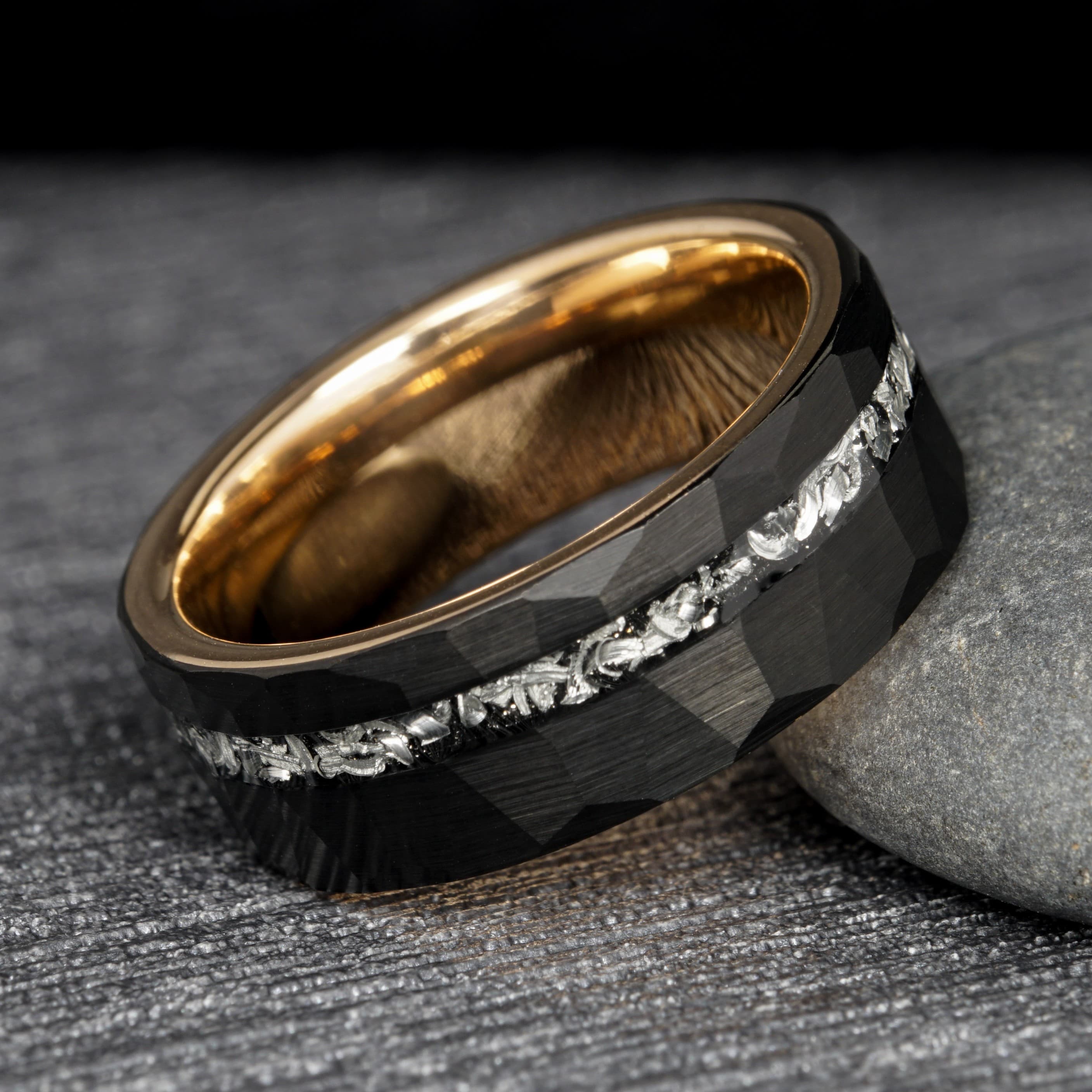 Orion - Black Tungsten Ring with Meteorite