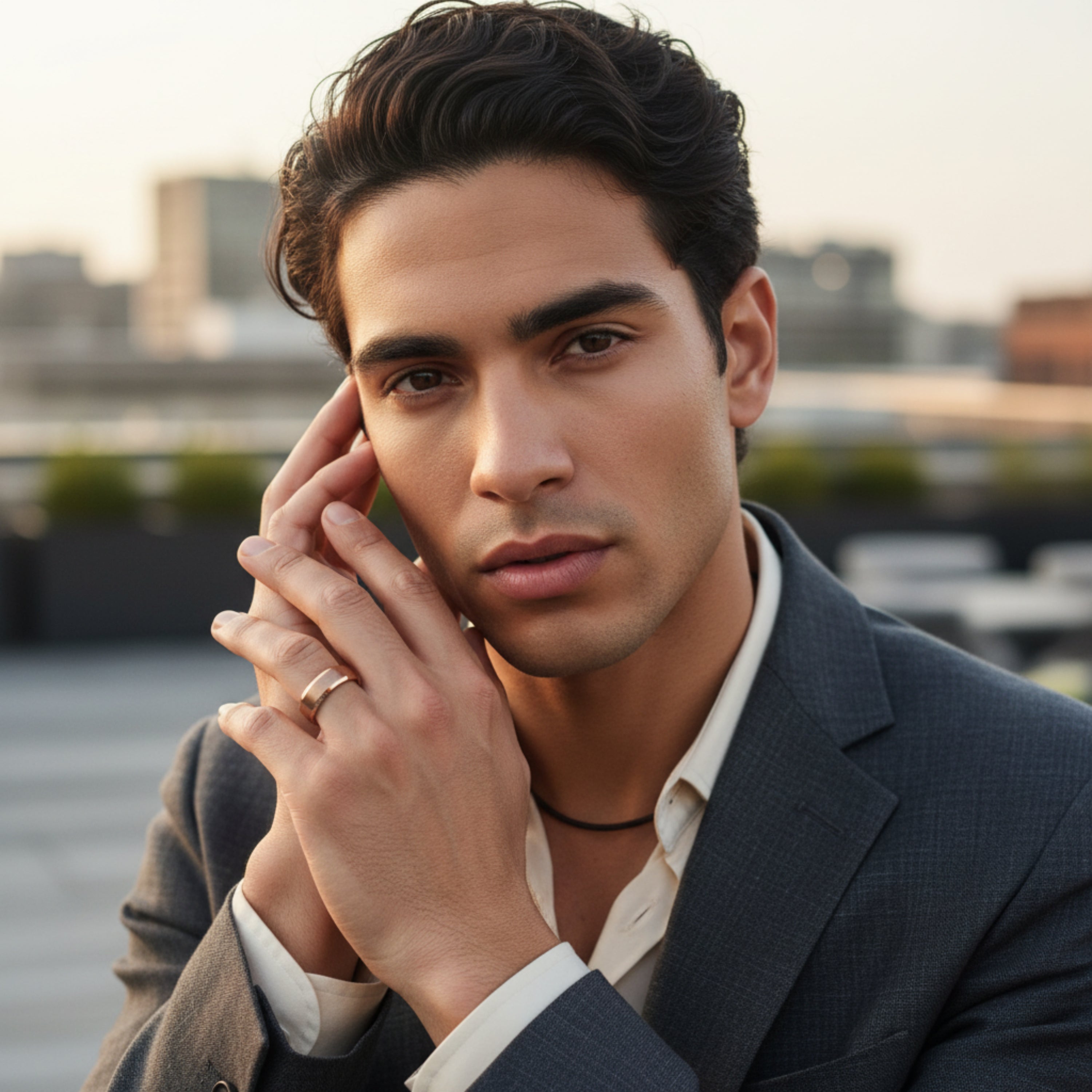 Roseon - 18K Rose Gold Tungsten Ring with Black Sleeve