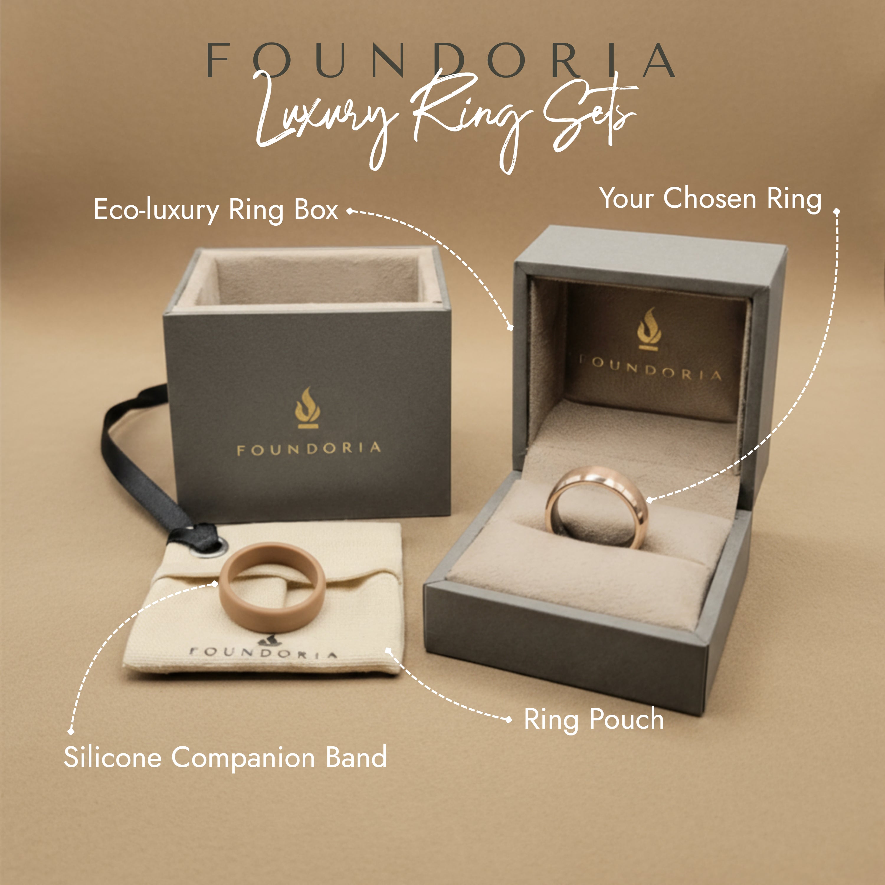 Roseon - 18K Rose Gold Tungsten Ring with Black Sleeve