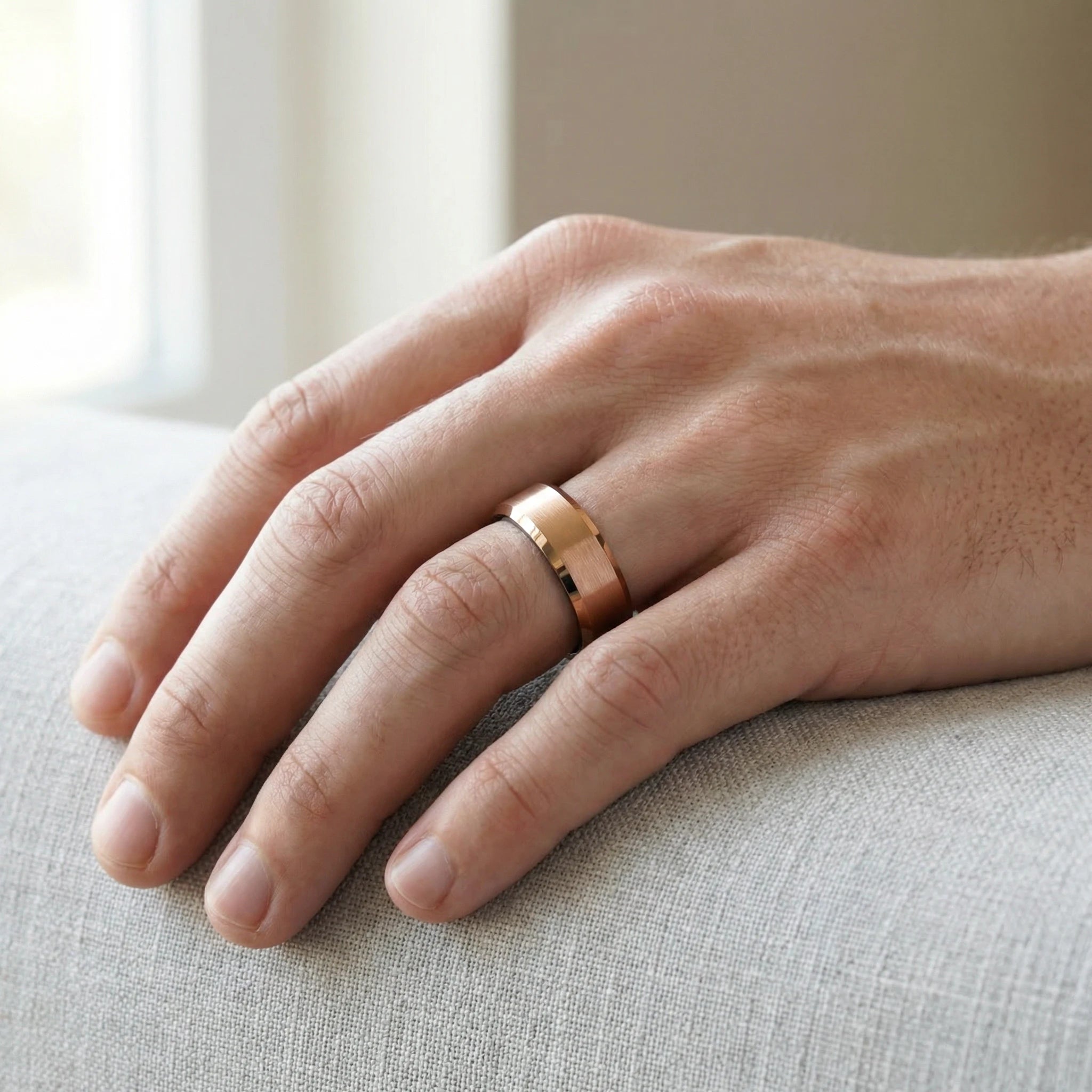 Roseon - 18K Rose Gold Tungsten Ring with Black Sleeve