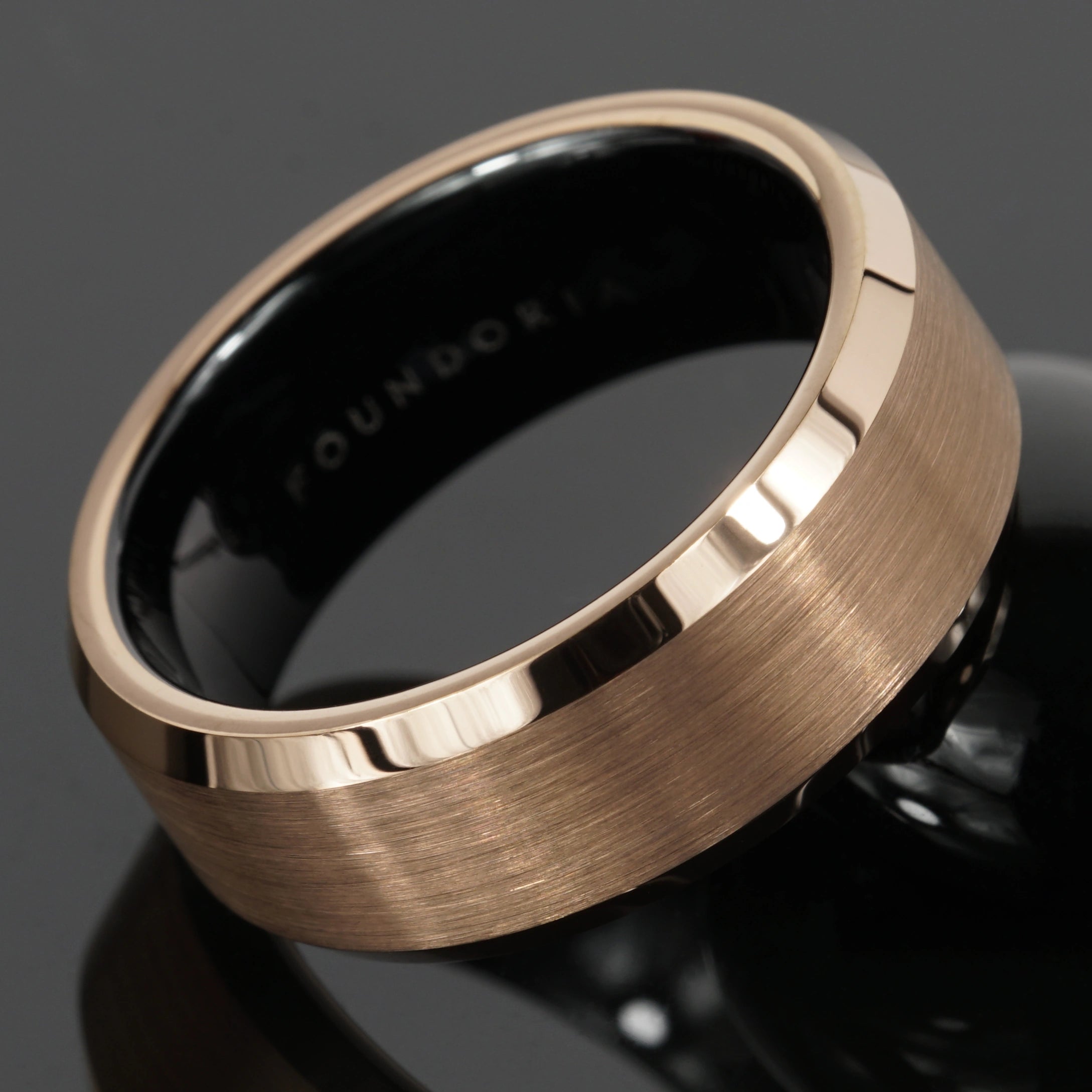 Roseon - 18K Rose Gold Tungsten Ring with Black Sleeve