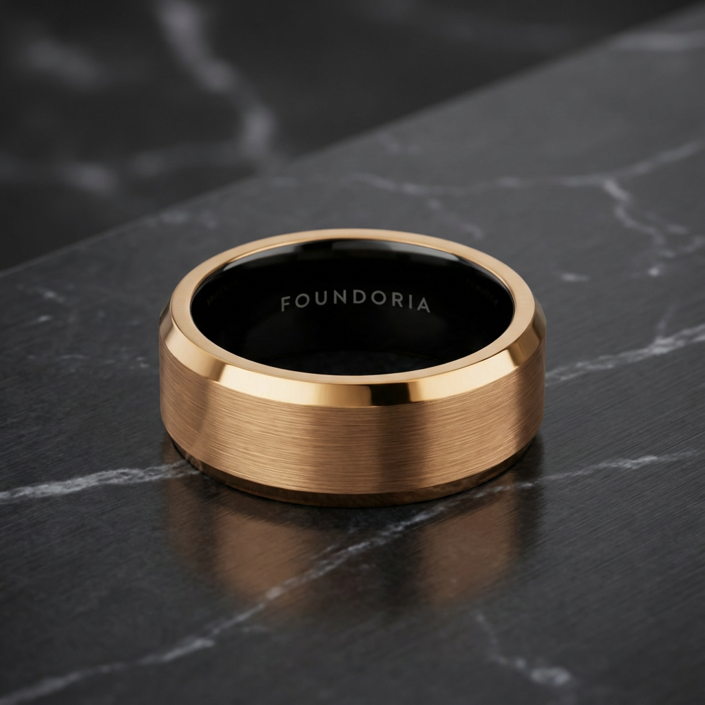 Roseon - 18K Rose Gold Tungsten Ring with Black Sleeve