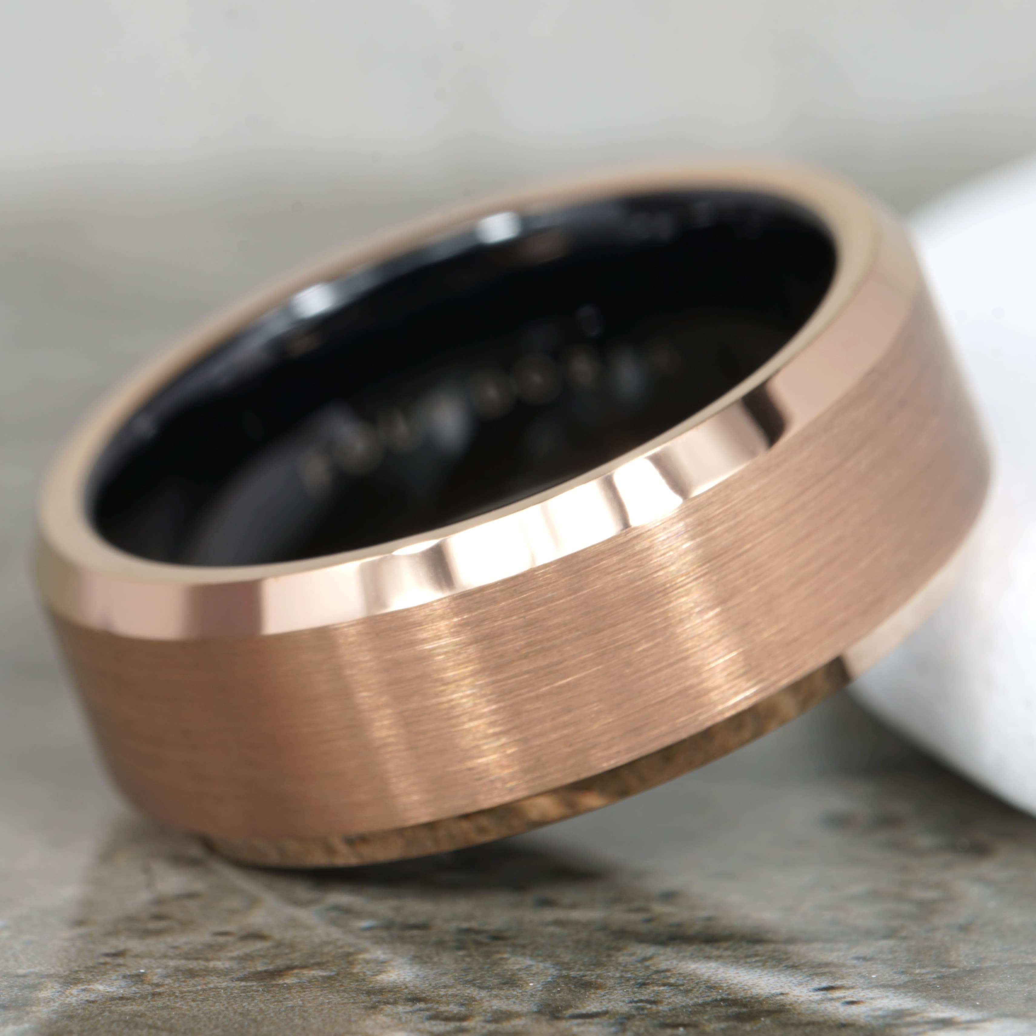 Roseon - 18K Rose Gold Tungsten Ring with Black Sleeve