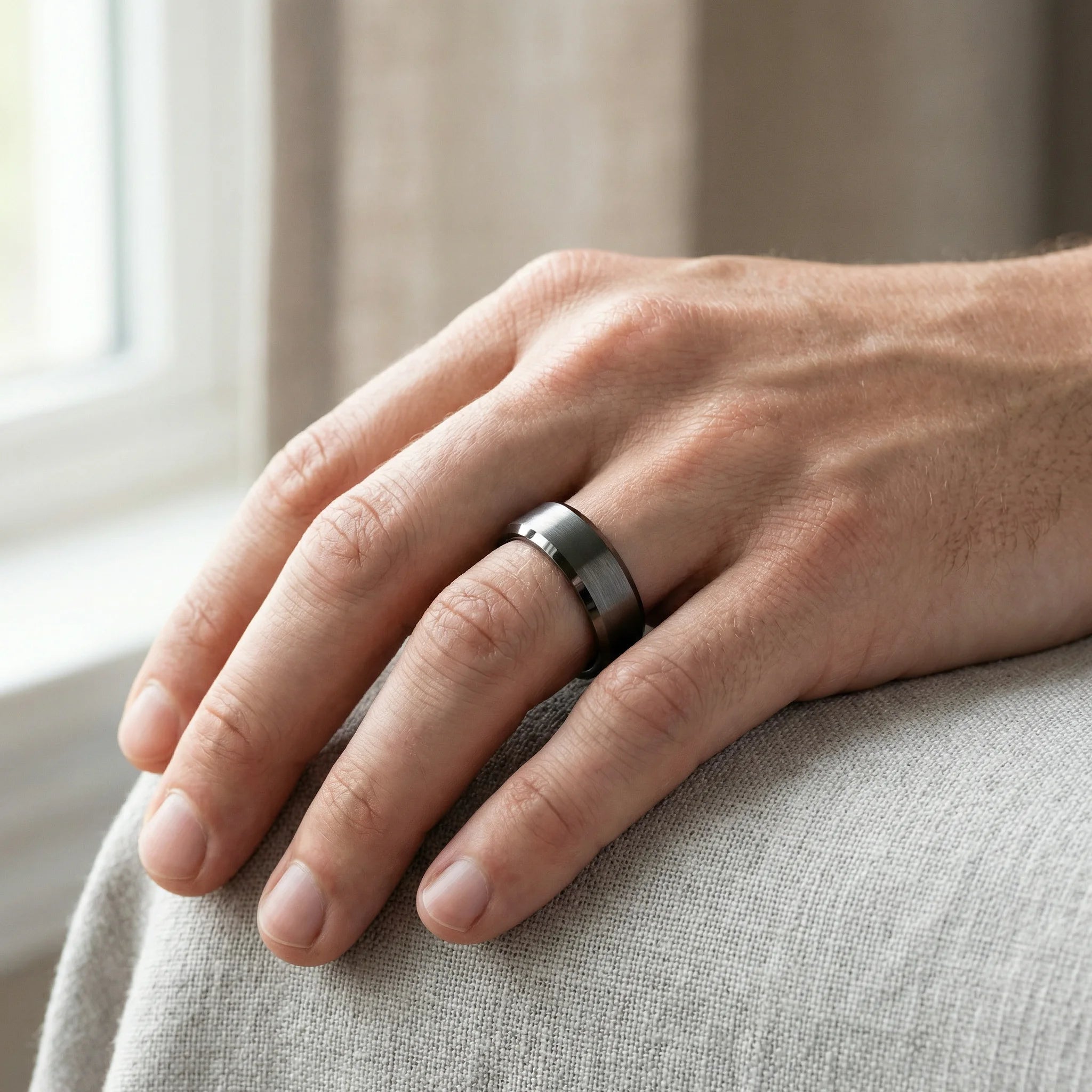 Titanis - Gunmetal Tungsten Ring with Black Sleeve