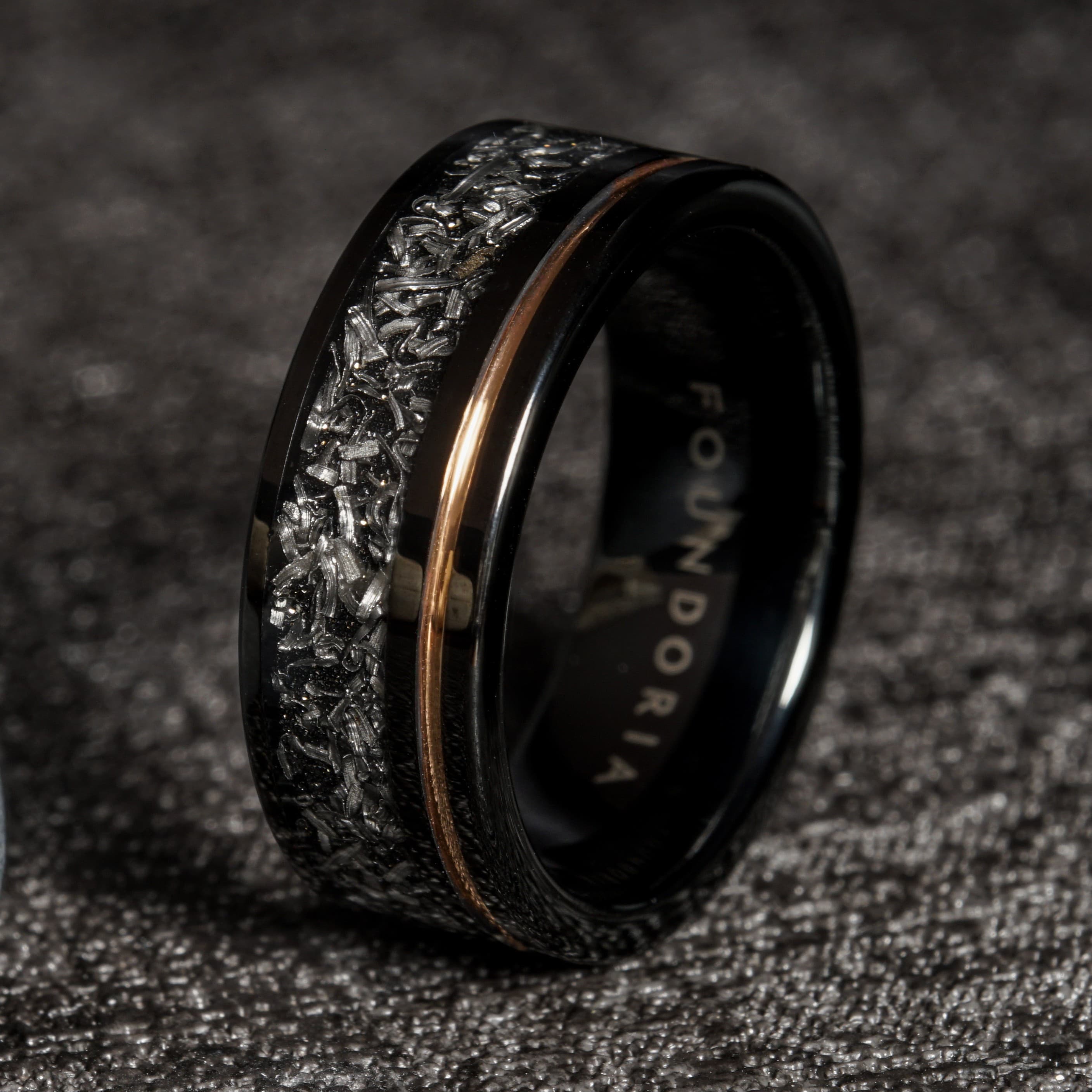 Umbra - Black Tungsten Ring with Rose Gold